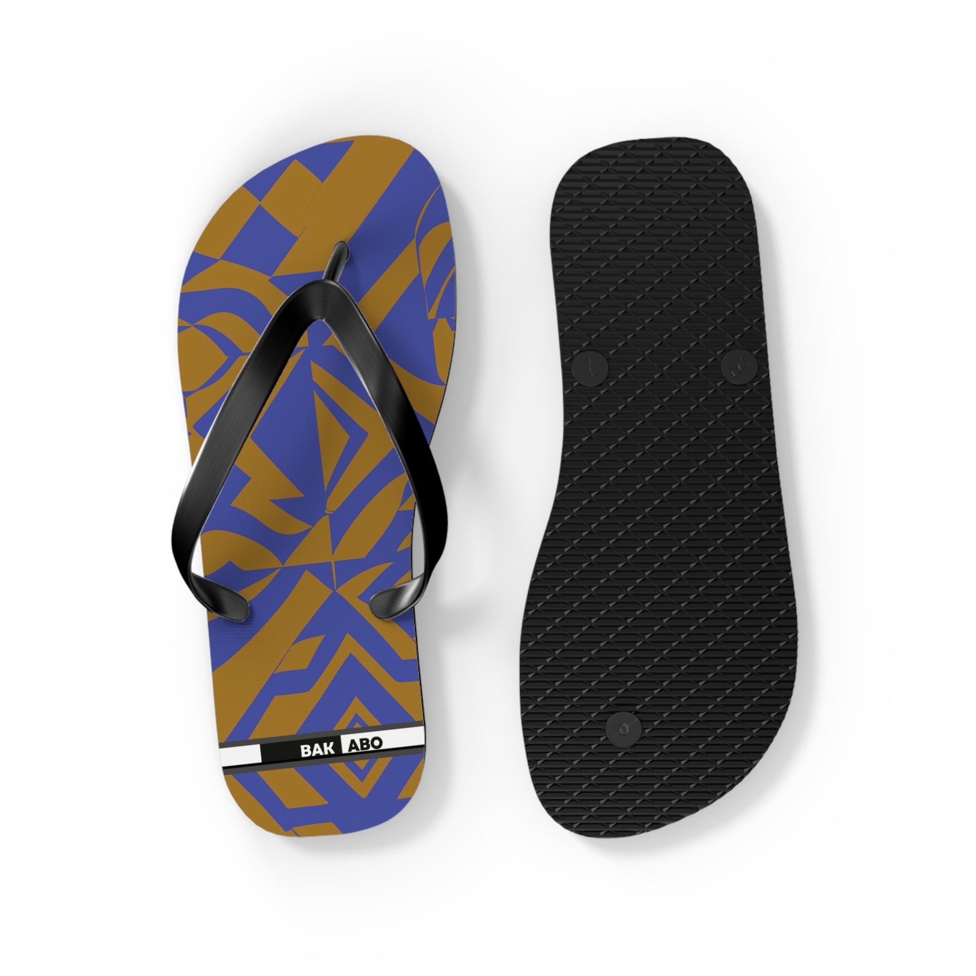 Abstract Blue & Gold Flip Flops — Tropical Geometric Beach Sandals Printify bakabo.club