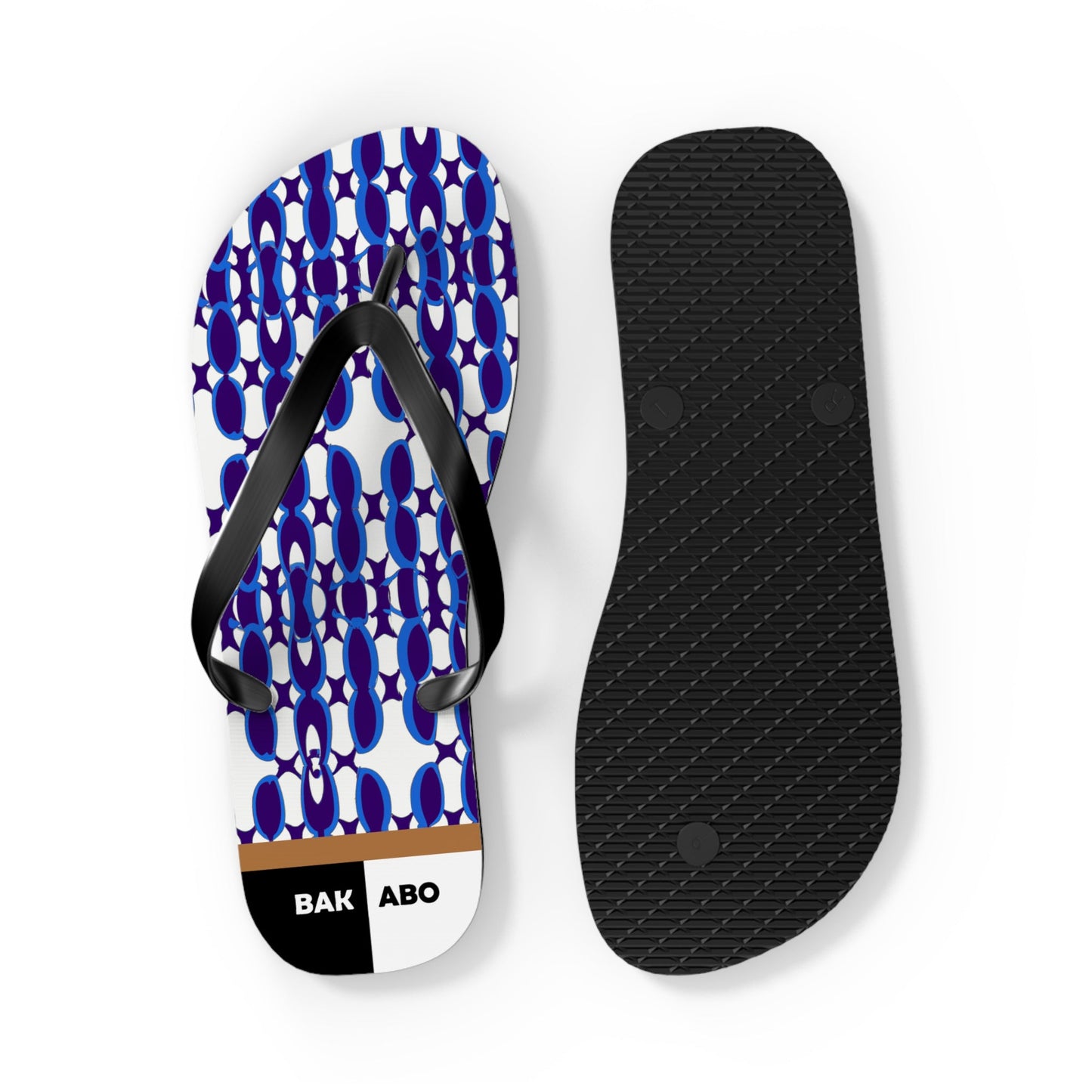 Geometric Blue Pattern Flip Flops — Bold Navy Mosaic Beach Sandals Printify bakabo.club