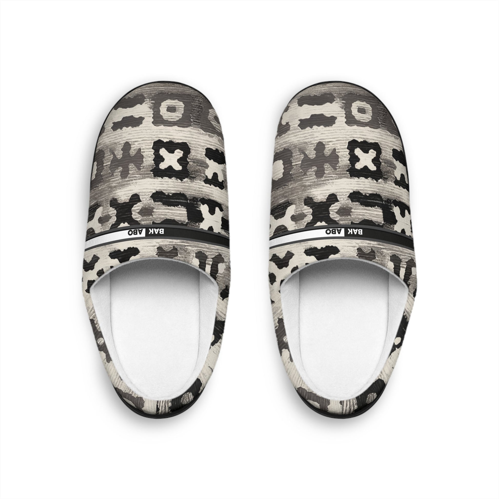 Cozy Neutral Ikat Slippers — Women's Indoor Slip-On House Shoes Printify bakabo.club