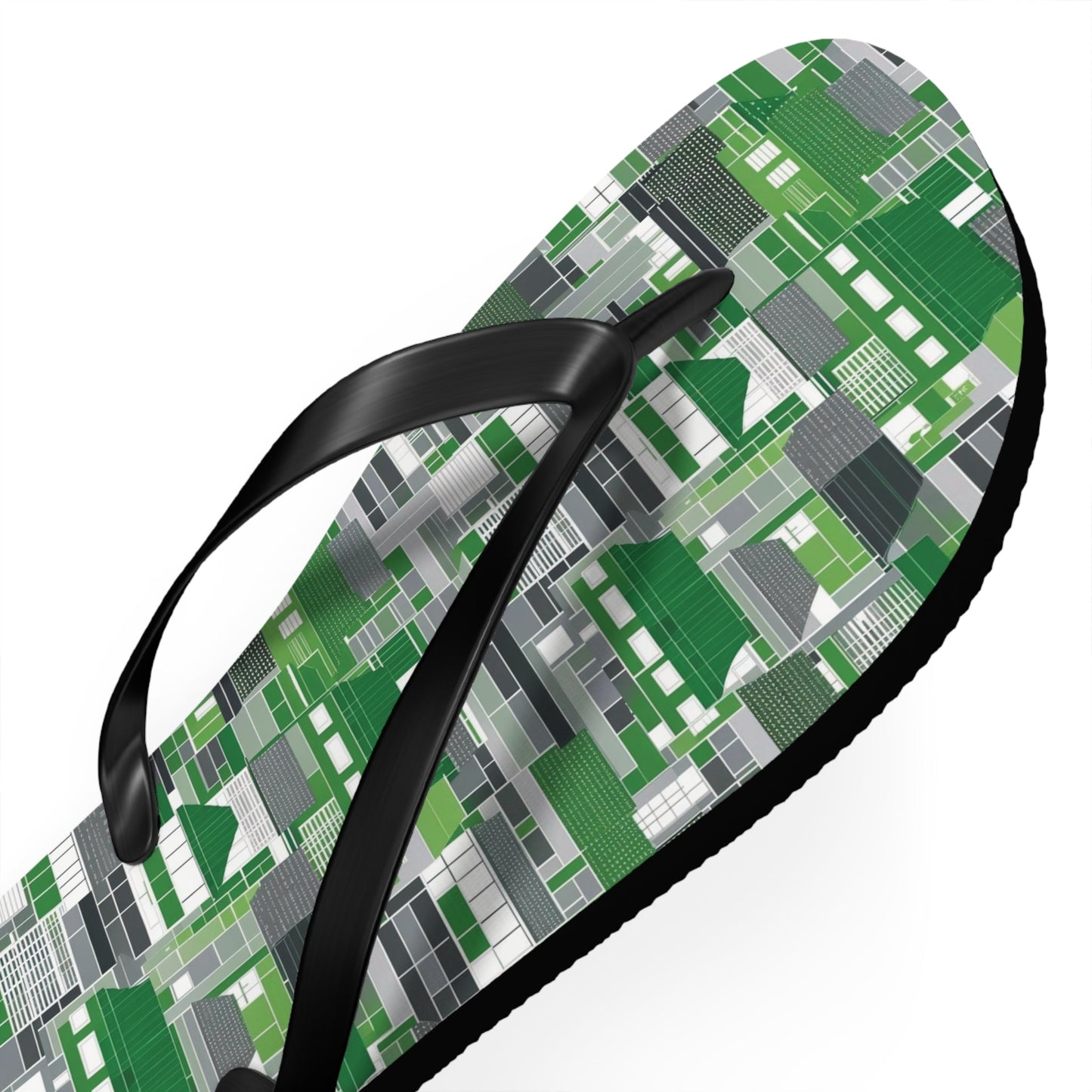 Green Geometric Flip Flops — Modern Pixelated Pattern Beach Sandals Printify bakabo.club