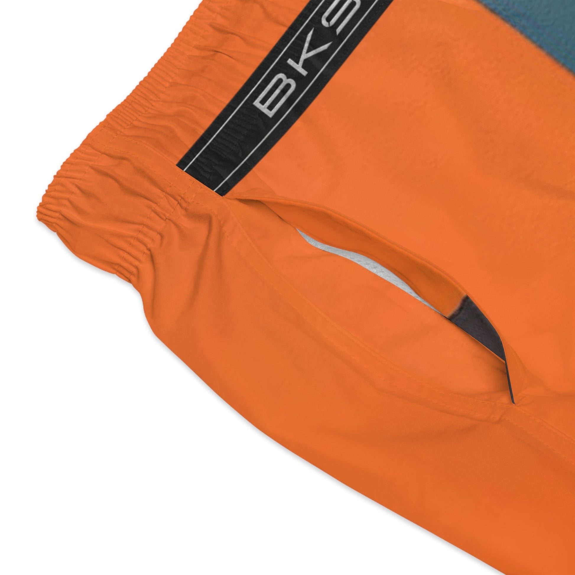 Colorblock Swim Trunks – Teal, Orange & Charcoal Beach Shorts Printify bakabo.club