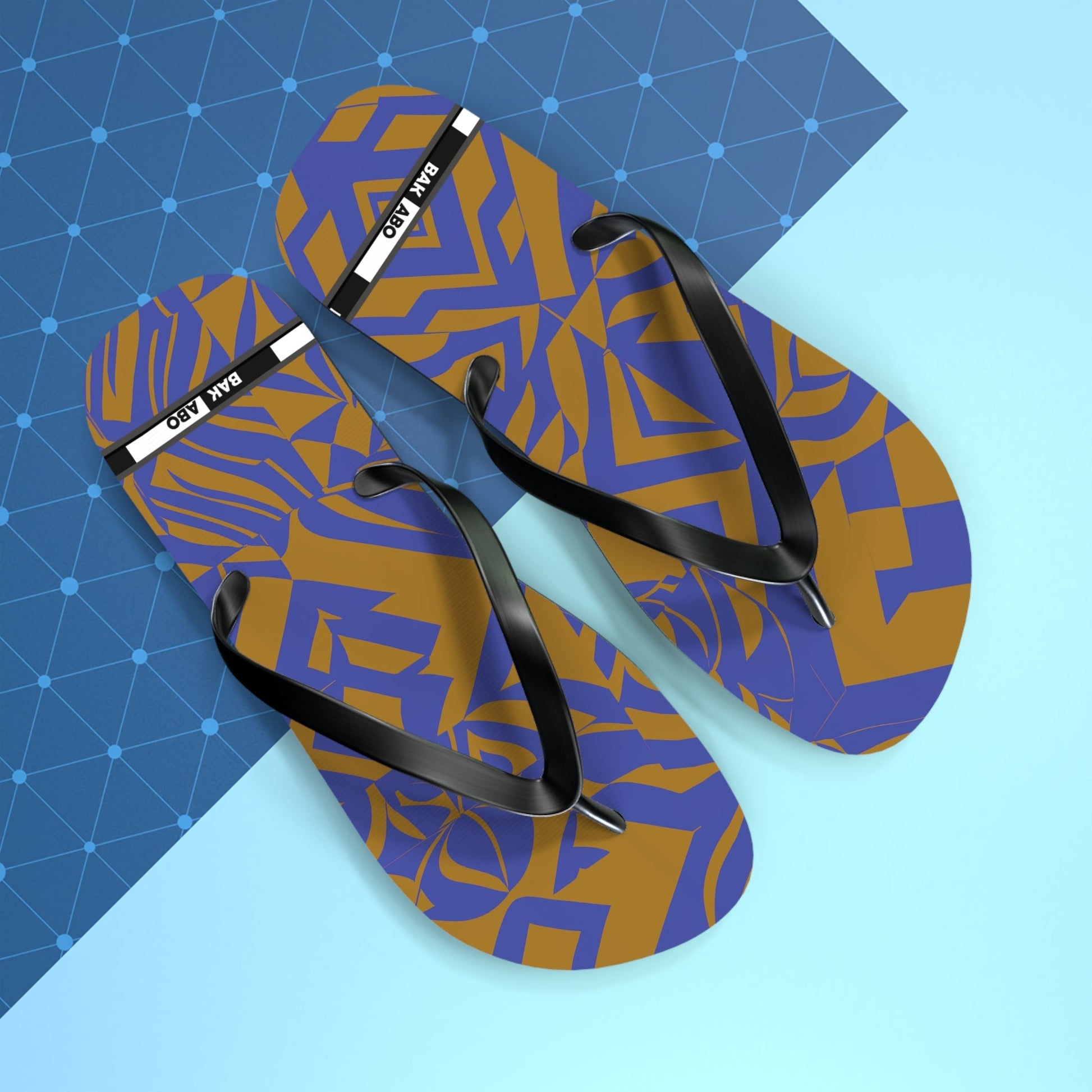 Abstract Blue & Gold Flip Flops — Tropical Geometric Beach Sandals Printify bakabo.club