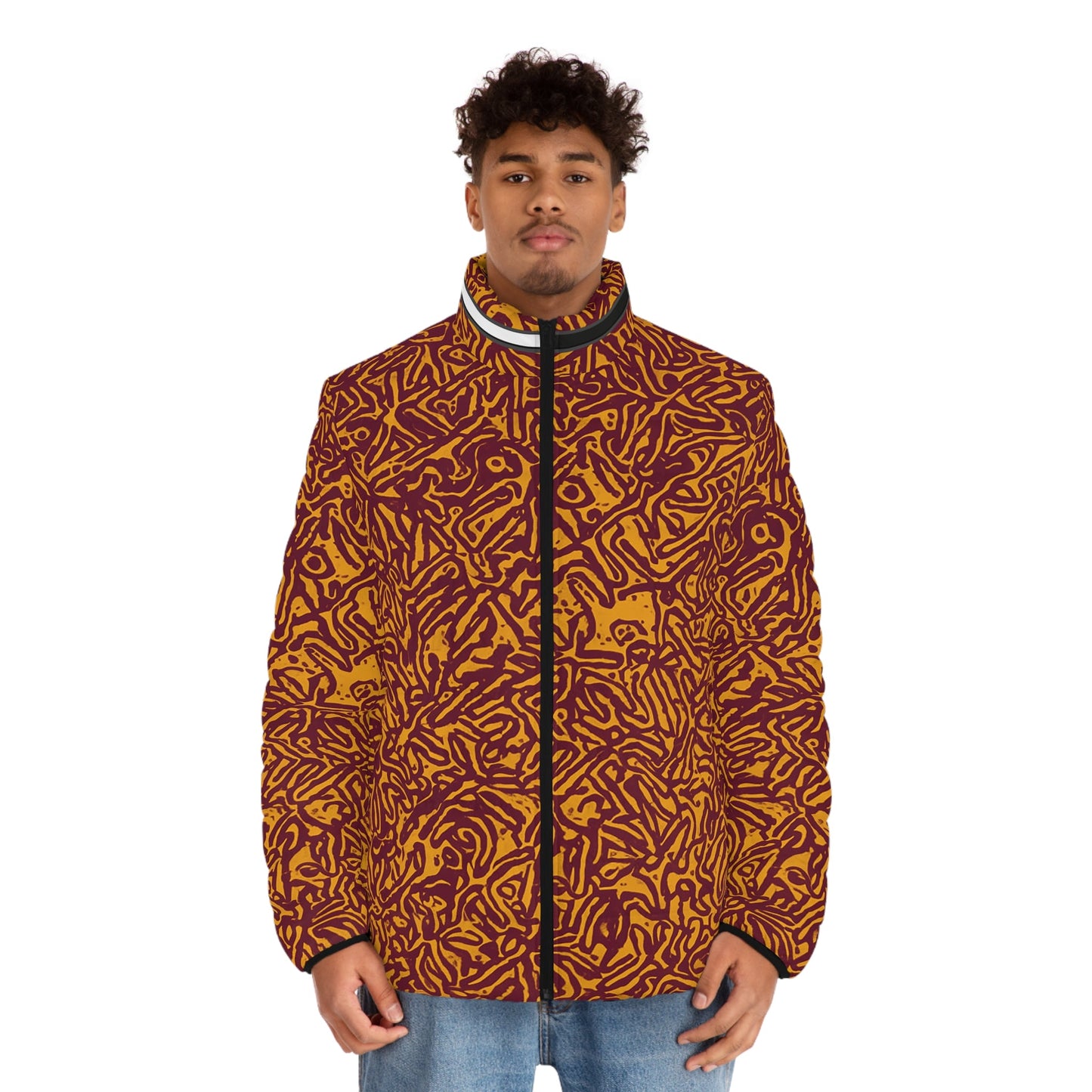 Puffer Jacket — Abstract Red & Gold All-Over Print Printify bakabo.club
