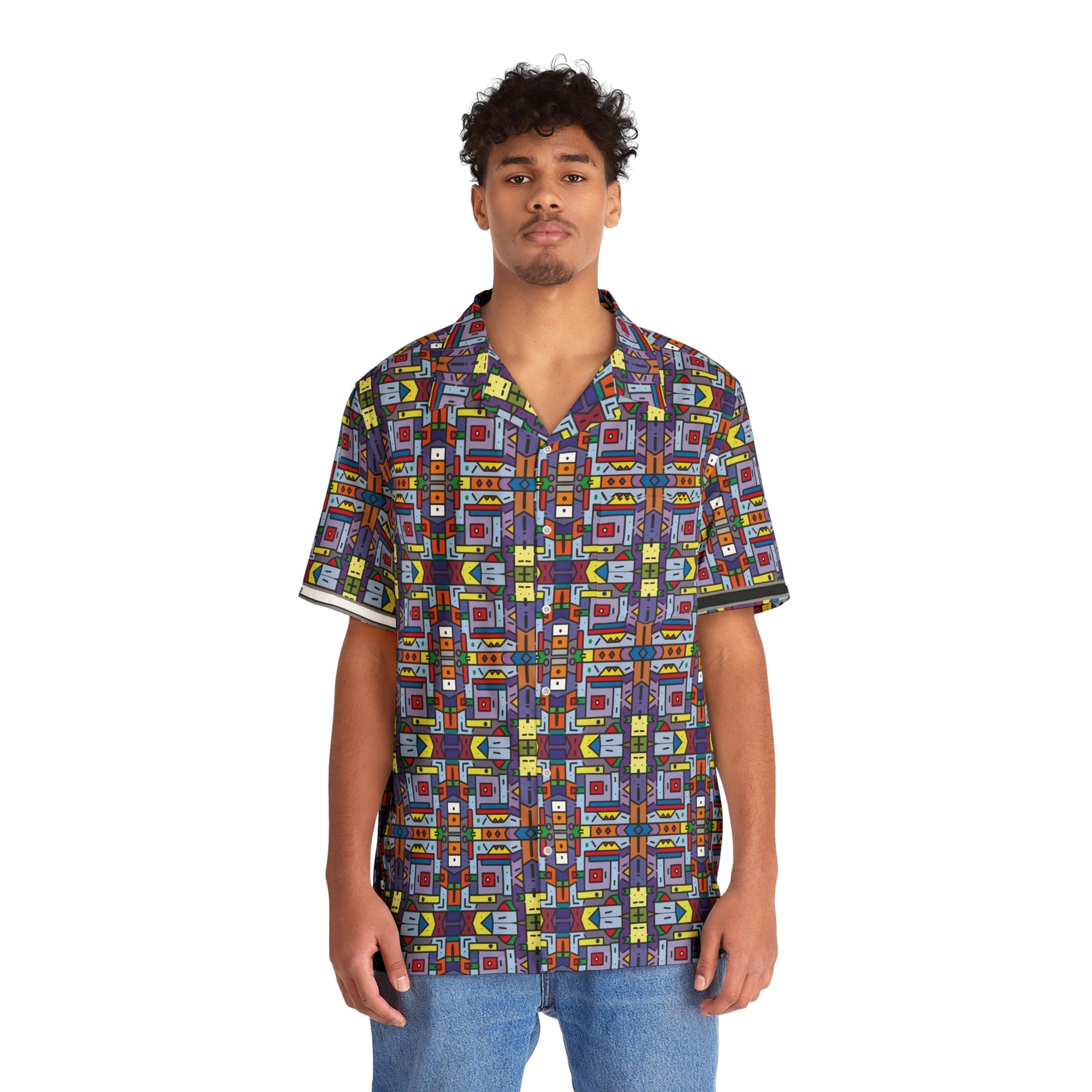 Retro Geo Pattern Hawaiian Shirt Printify bakabo.club