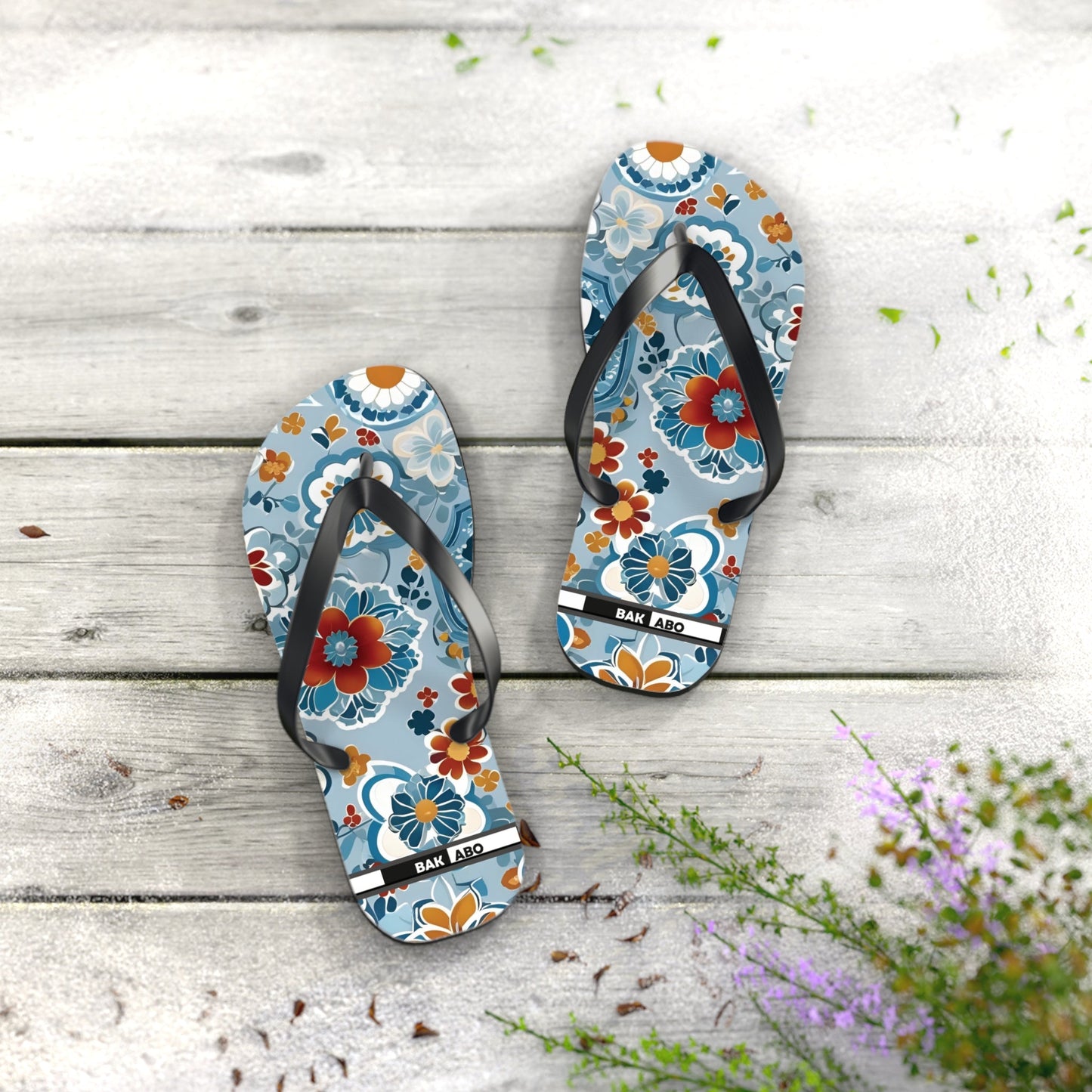 Floral Blue Retro Flip Flops — Women’s Summer Beach Sandals Printify bakabo.club