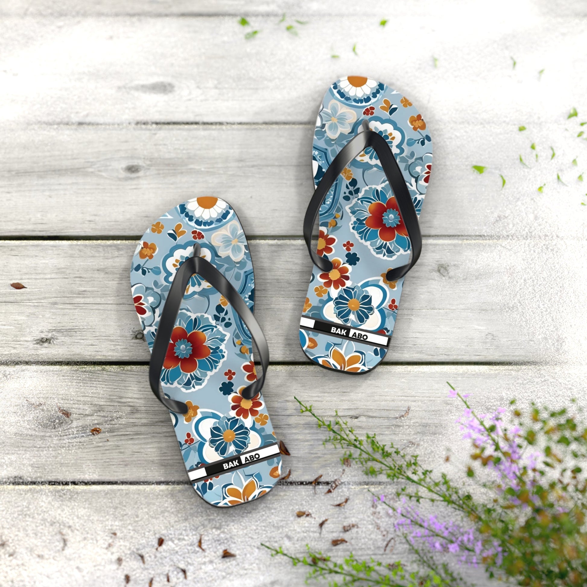 Floral Blue Retro Flip Flops — Women’s Summer Beach Sandals Printify bakabo.club