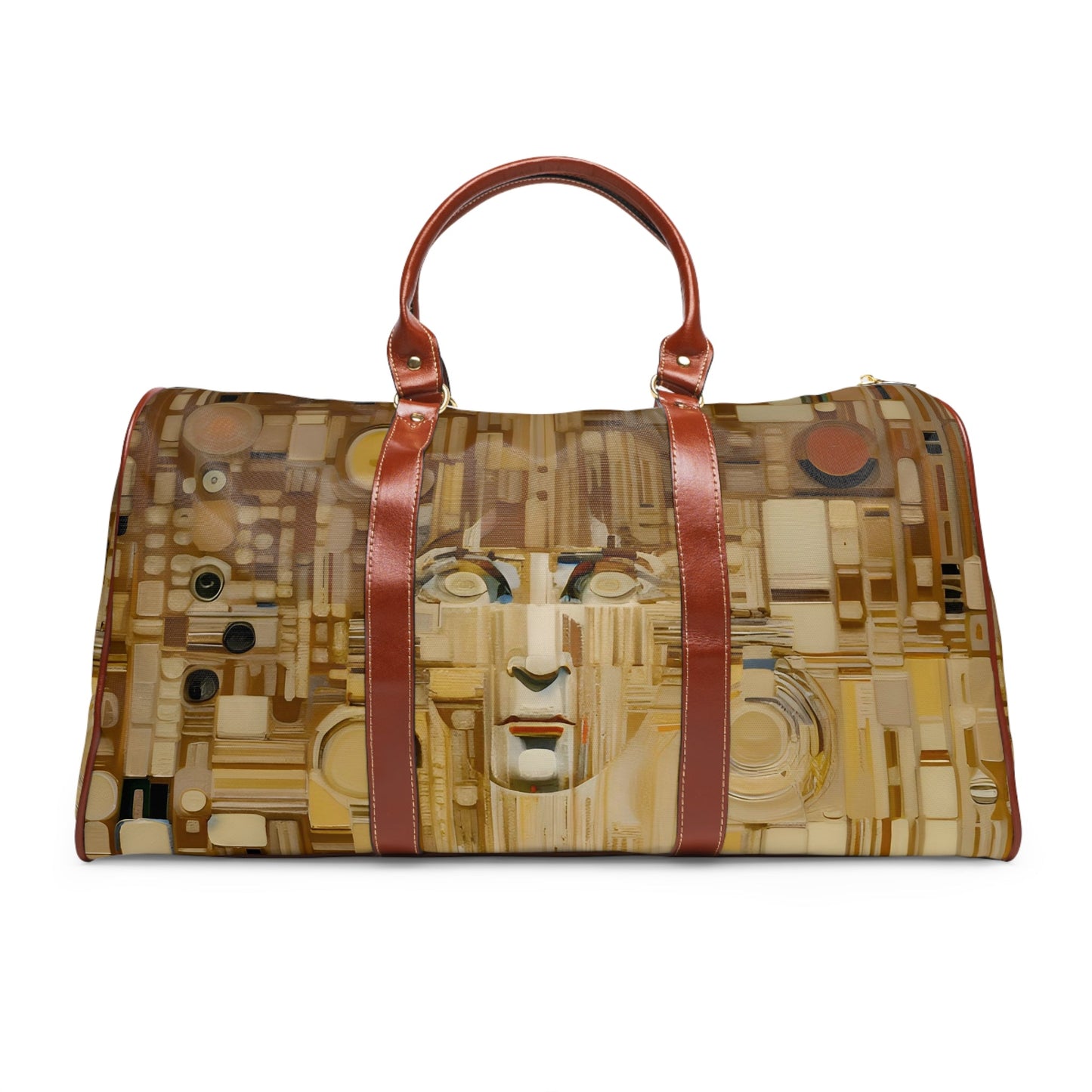 Abstract Gold Mosaic Duffel Bag – Waterproof Travel Bag with Modern Face Art Printify bakabo.club