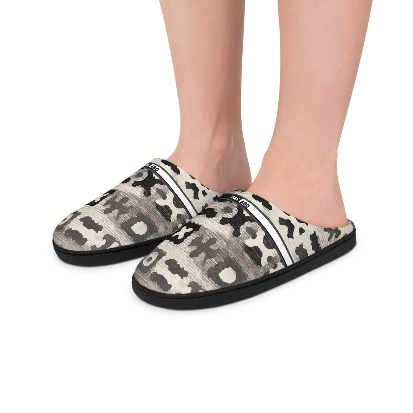 Cozy Neutral Ikat Slippers — Women's Indoor Slip-On House Shoes Printify bakabo.club