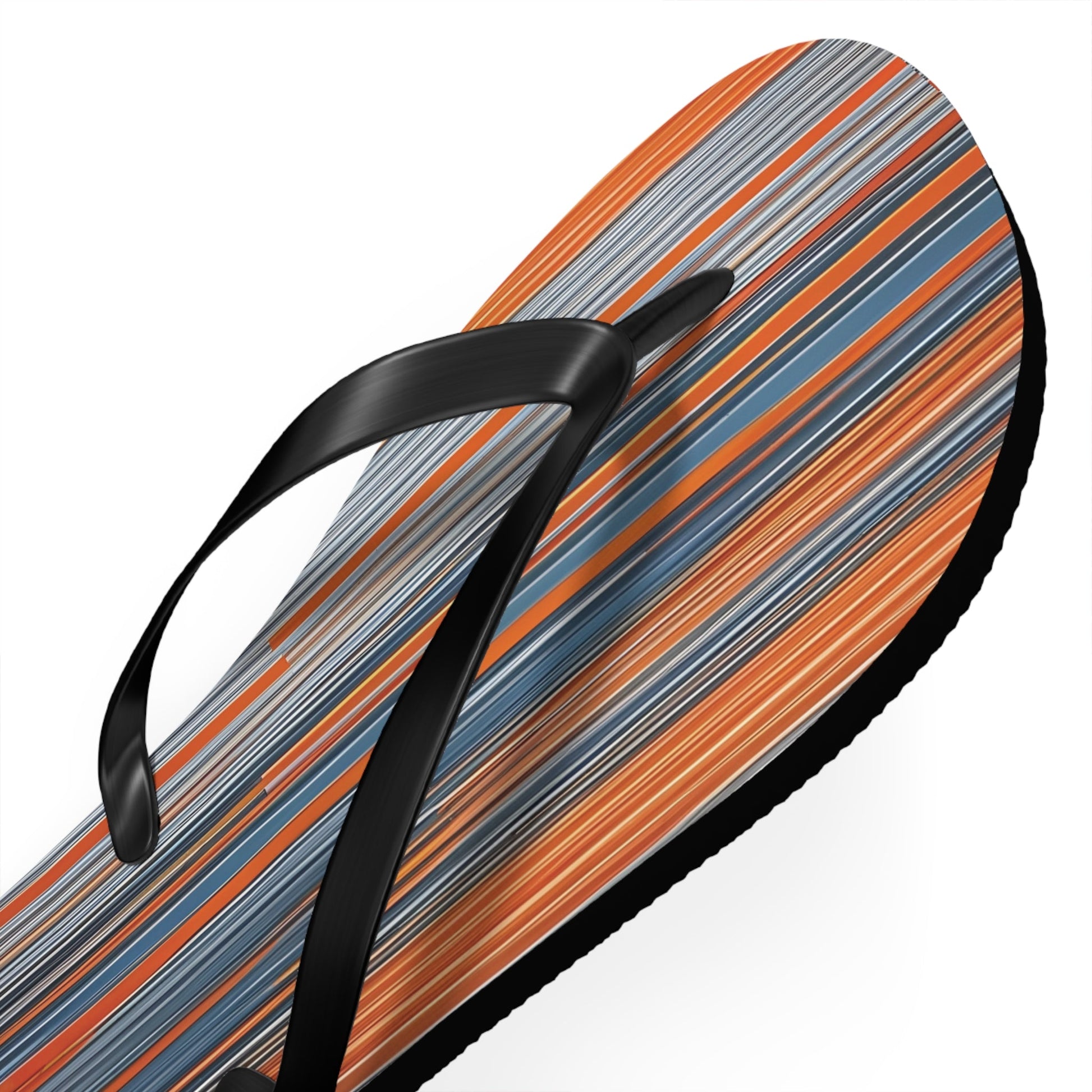 Striped Sunset Flip Flops — Orange & Blue Beach Sandals Printify bakabo.club