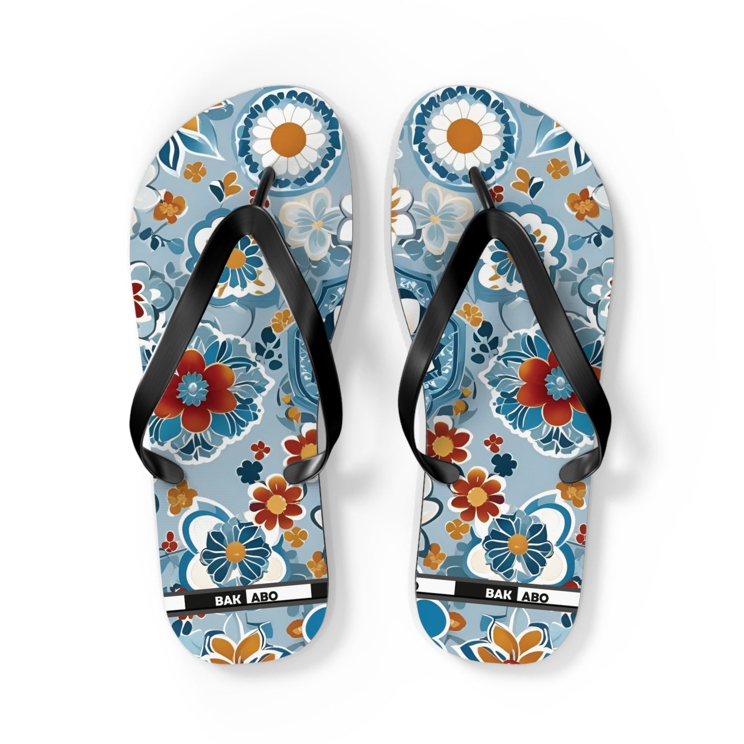 Floral Blue Retro Flip Flops — Women’s Summer Beach Sandals Printify bakabo.club