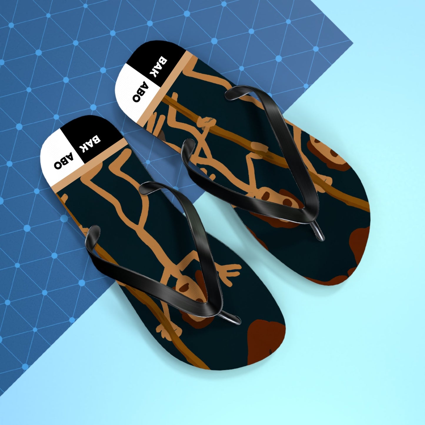 Tribal Stick Figure Flip Flops — Funky Beach Sandals with 'BAK ABO' Accent Printify bakabo.club