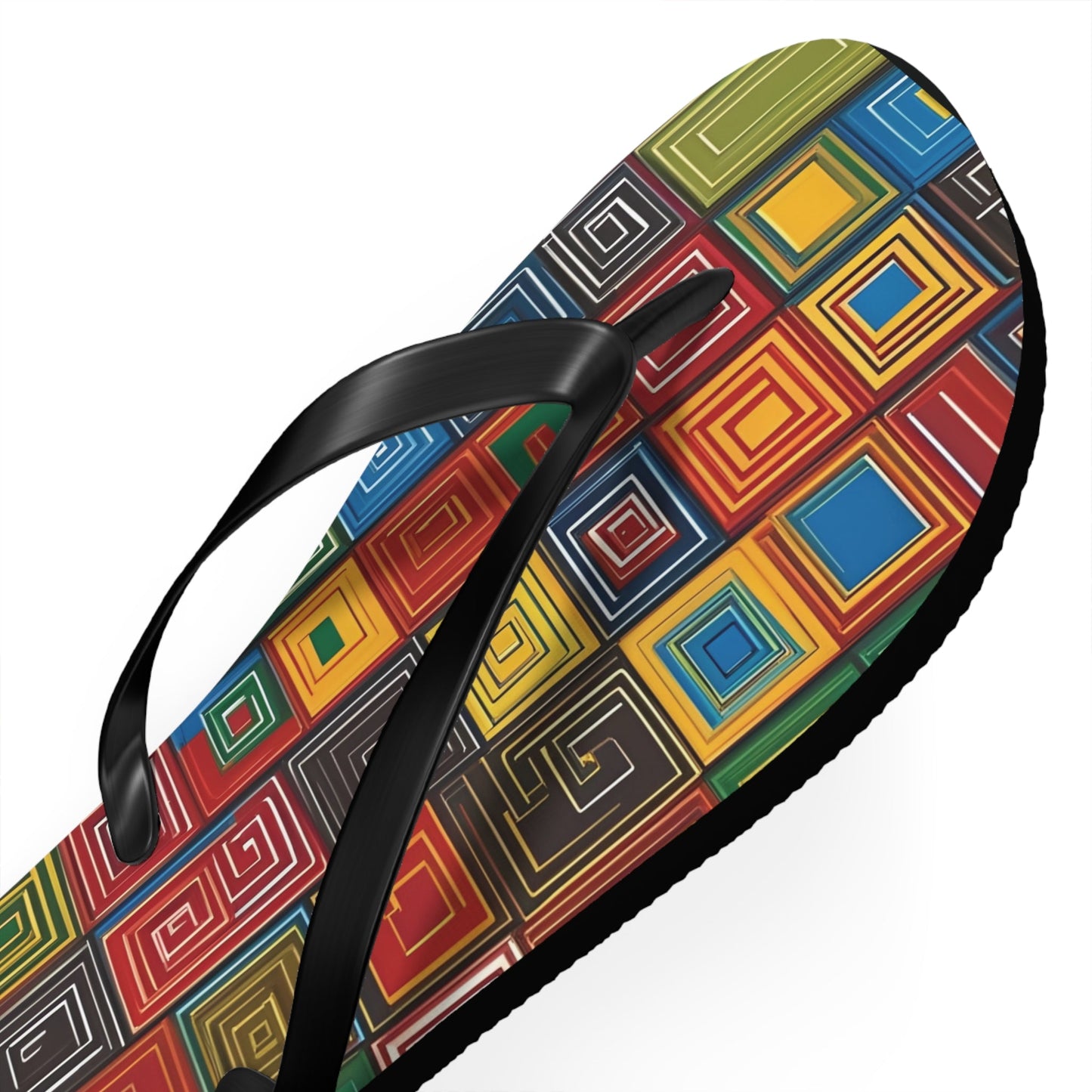 Colorful Geometric Square Flip Flops — Retro Pattern Beach Sandals Printify bakabo.club