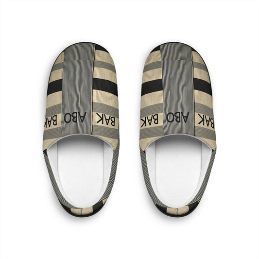Striped Cozy Slippers — Neutral 'BAK ABO' Pattern Indoor Slides for Women BakAbo Studio BKS bakabo.club