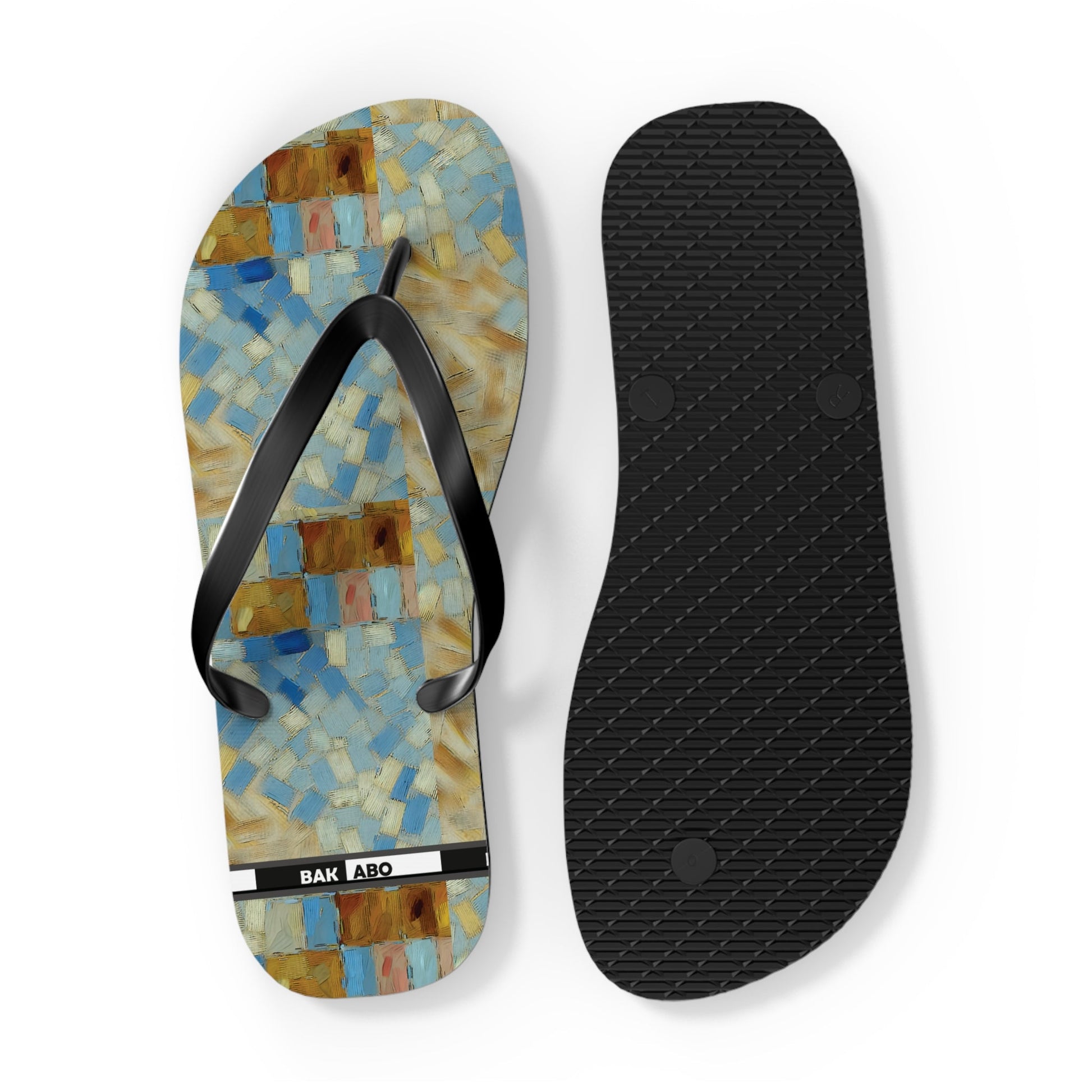 Mosaic Tile Flip Flops — Blue & Sand Beach Sandals Printify bakabo.club