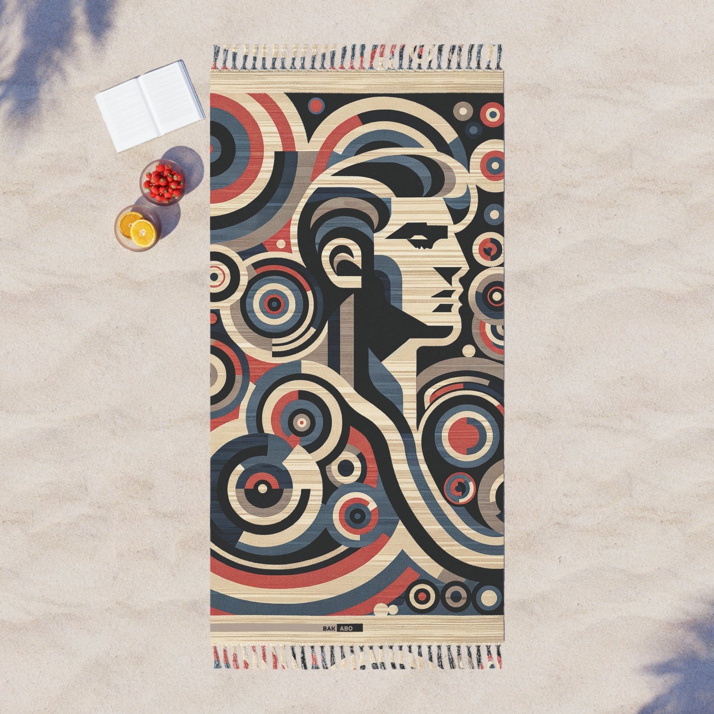 Boho Beach Towel — Retro Geometric Mermaid Print, Fringe Cotton Beach Blanket Printify bakabo.club
