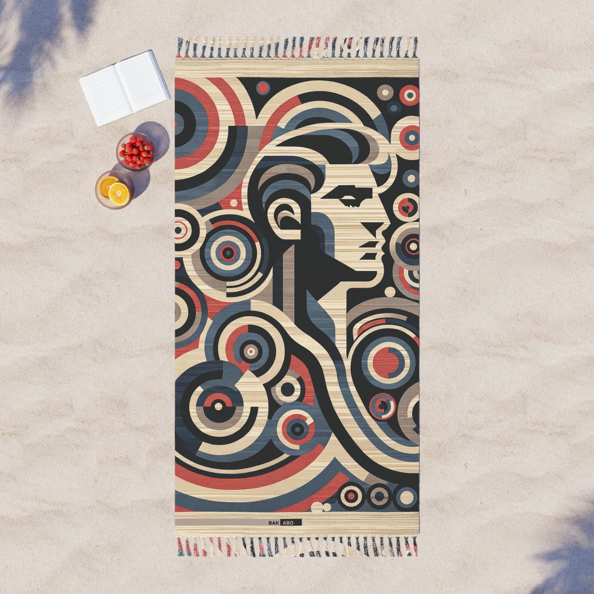 Boho Beach Towel — Retro Geometric Mermaid Print, Fringe Cotton Beach Blanket Printify bakabo.club