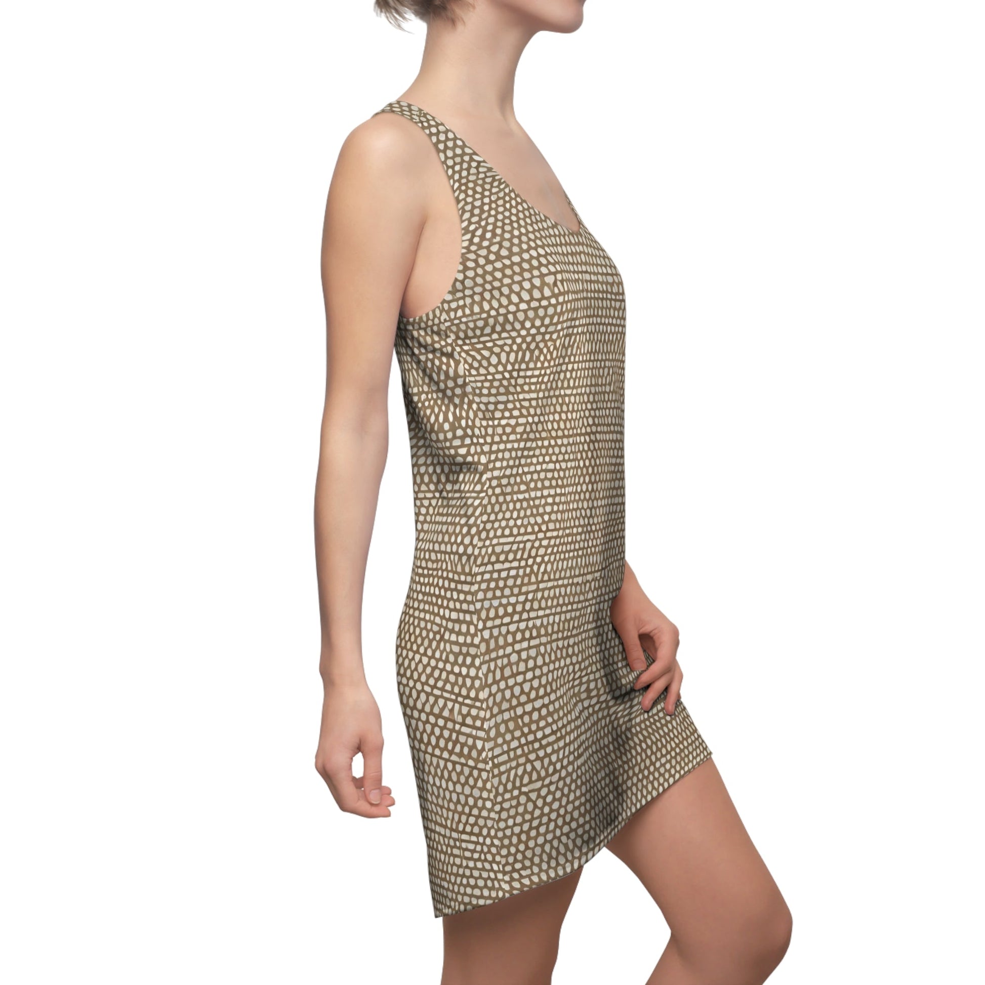 Beige Honeycomb Pattern Racerback Dress — All-Over Print Printify bakabo.club