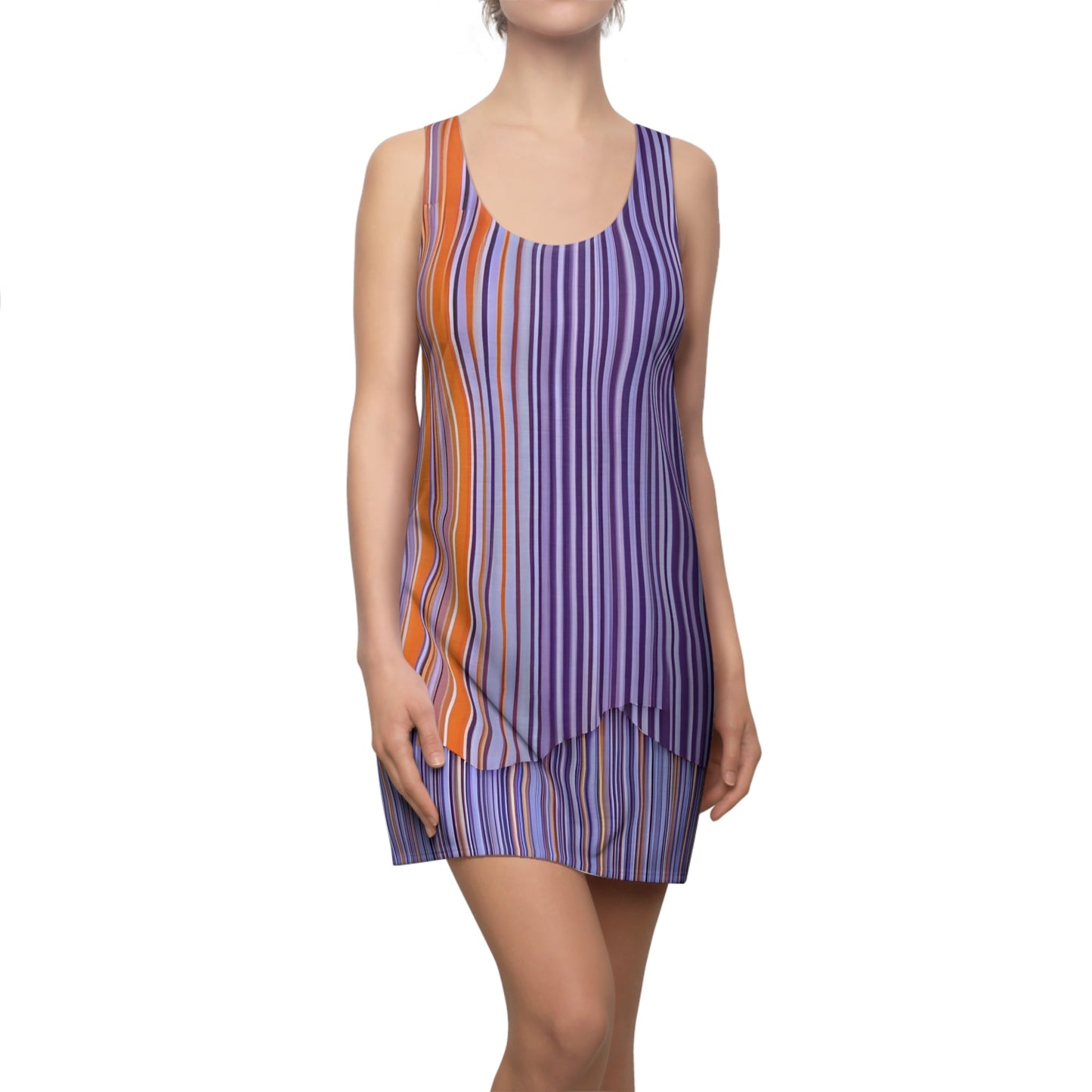 Purple & Orange Striped Racerback Dress – Vibrant Summer Layered AOP Dress Printify bakabo.club