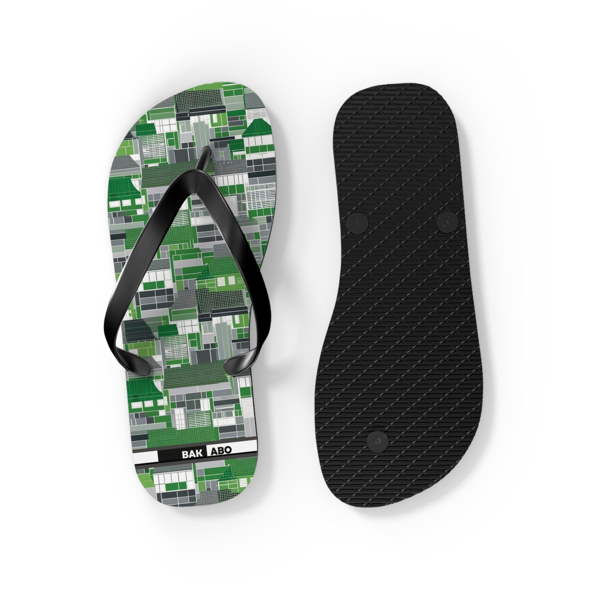 Green Geometric Flip Flops — Modern Pixelated Pattern Beach Sandals Printify bakabo.club
