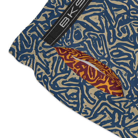 Blue Coral Reef Pattern Swim Trunks — All-Over Print Beach Shorts