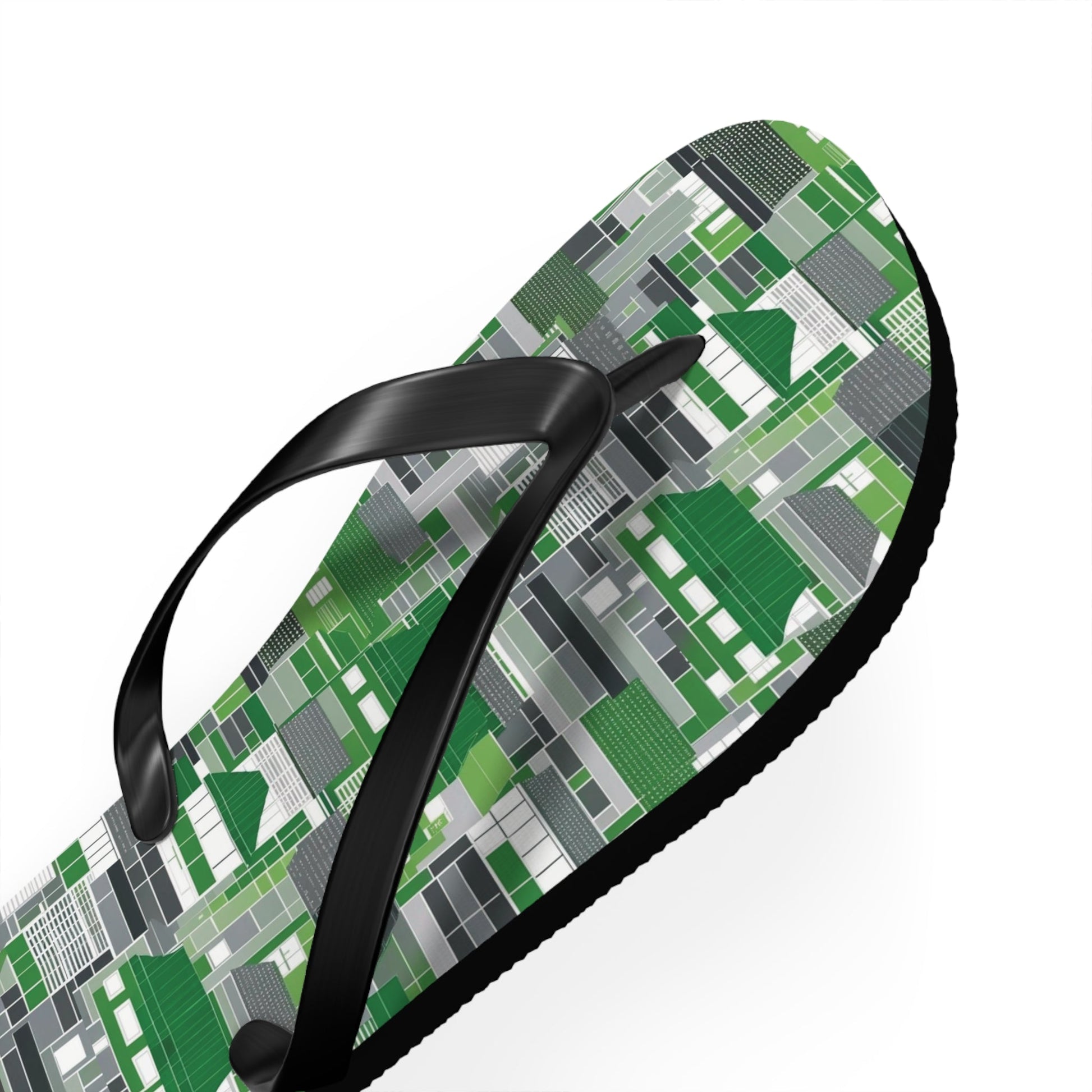 Green Geometric Flip Flops — Modern Pixelated Pattern Beach Sandals Printify bakabo.club