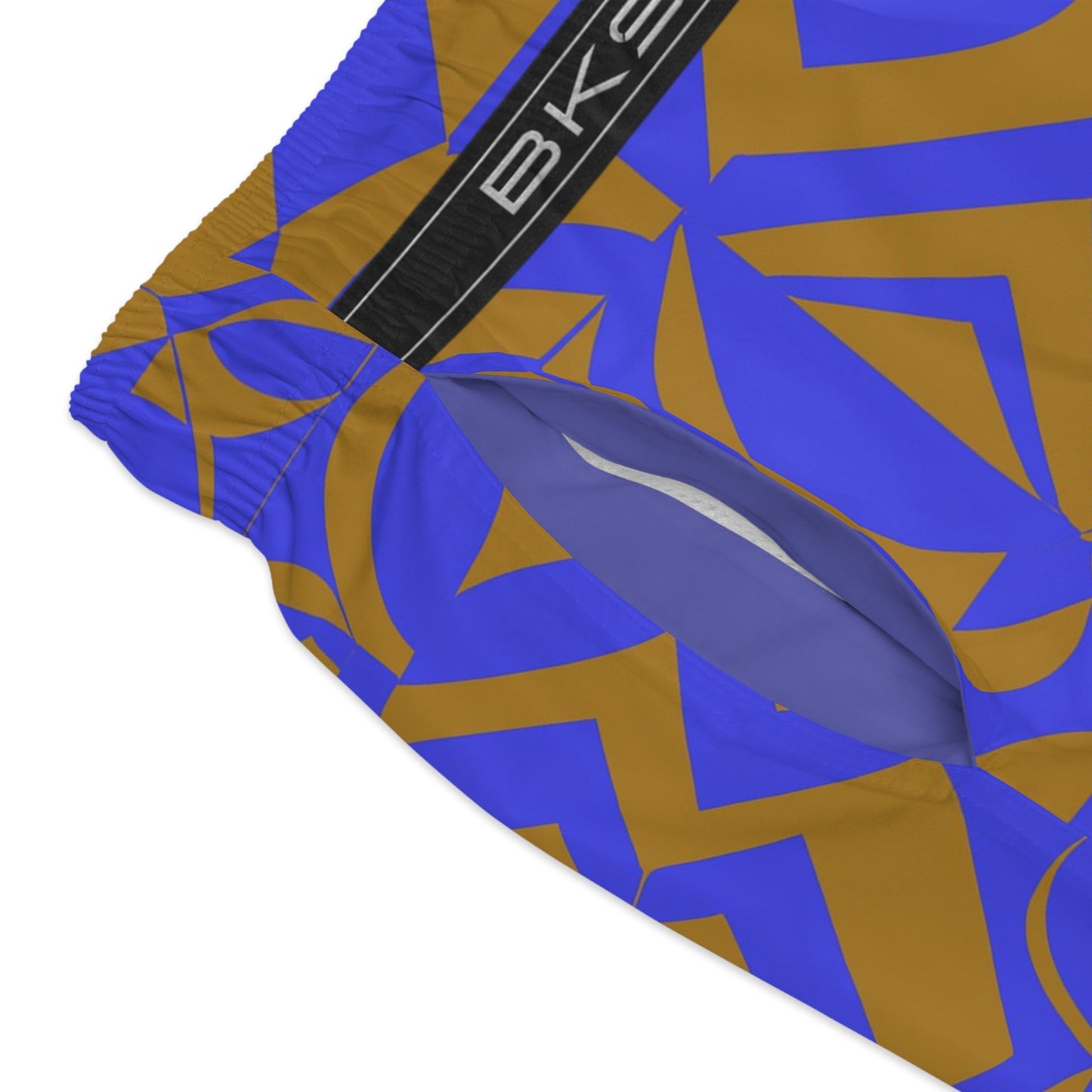 Geometric Wave Swim Trunks — Blue & Gold All-Over Print Printify bakabo.club