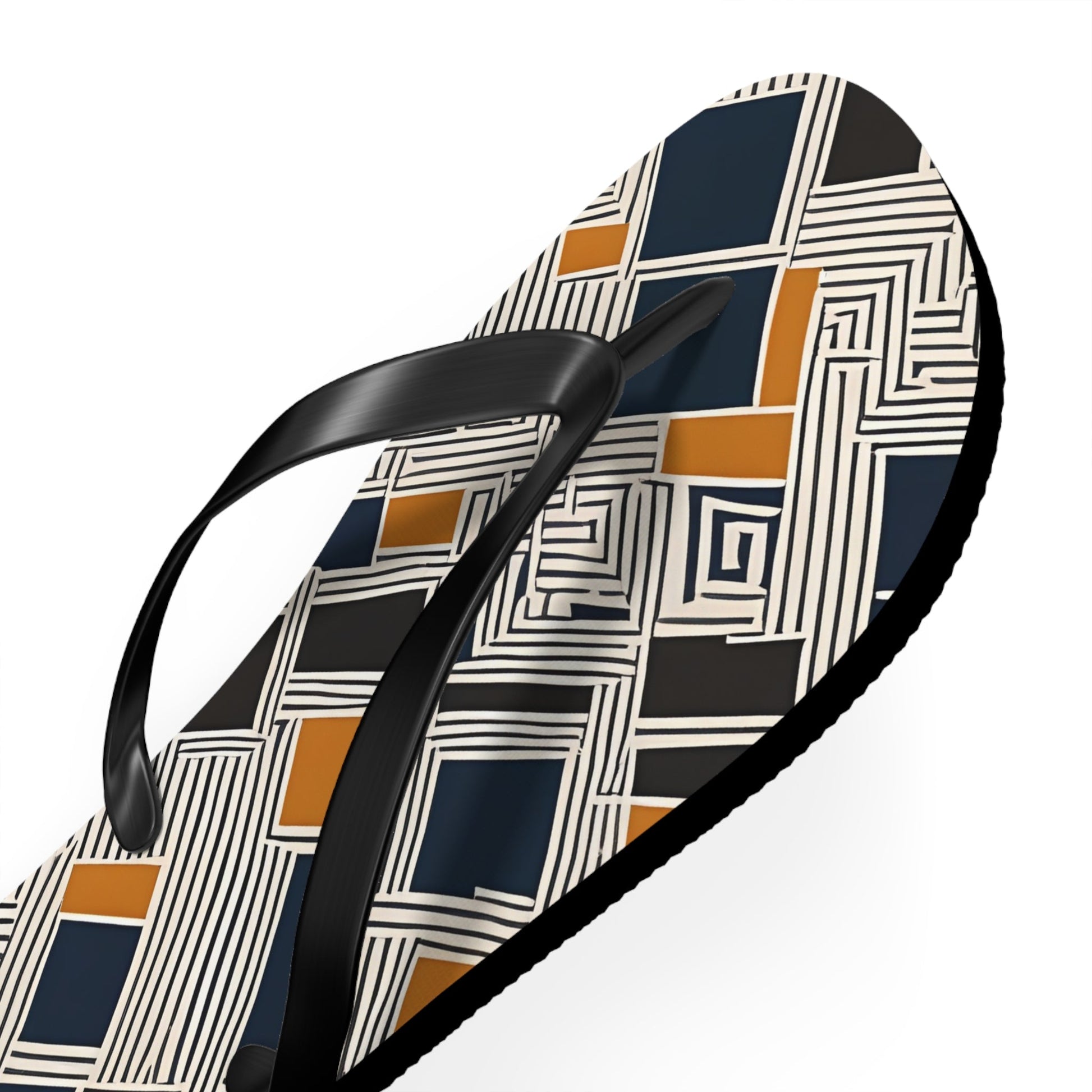 Geometric Pattern Flip Flops — Navy & Mustard Square Design Printify bakabo.club