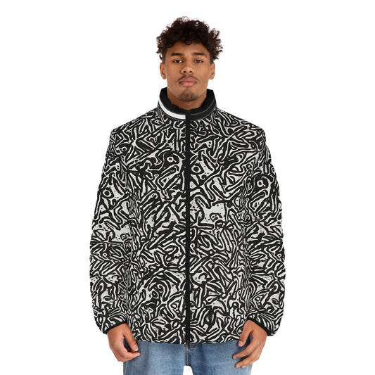 Abstract Monochrome Pattern Puffer Jacket BakAbo Studio BKS bakabo.club