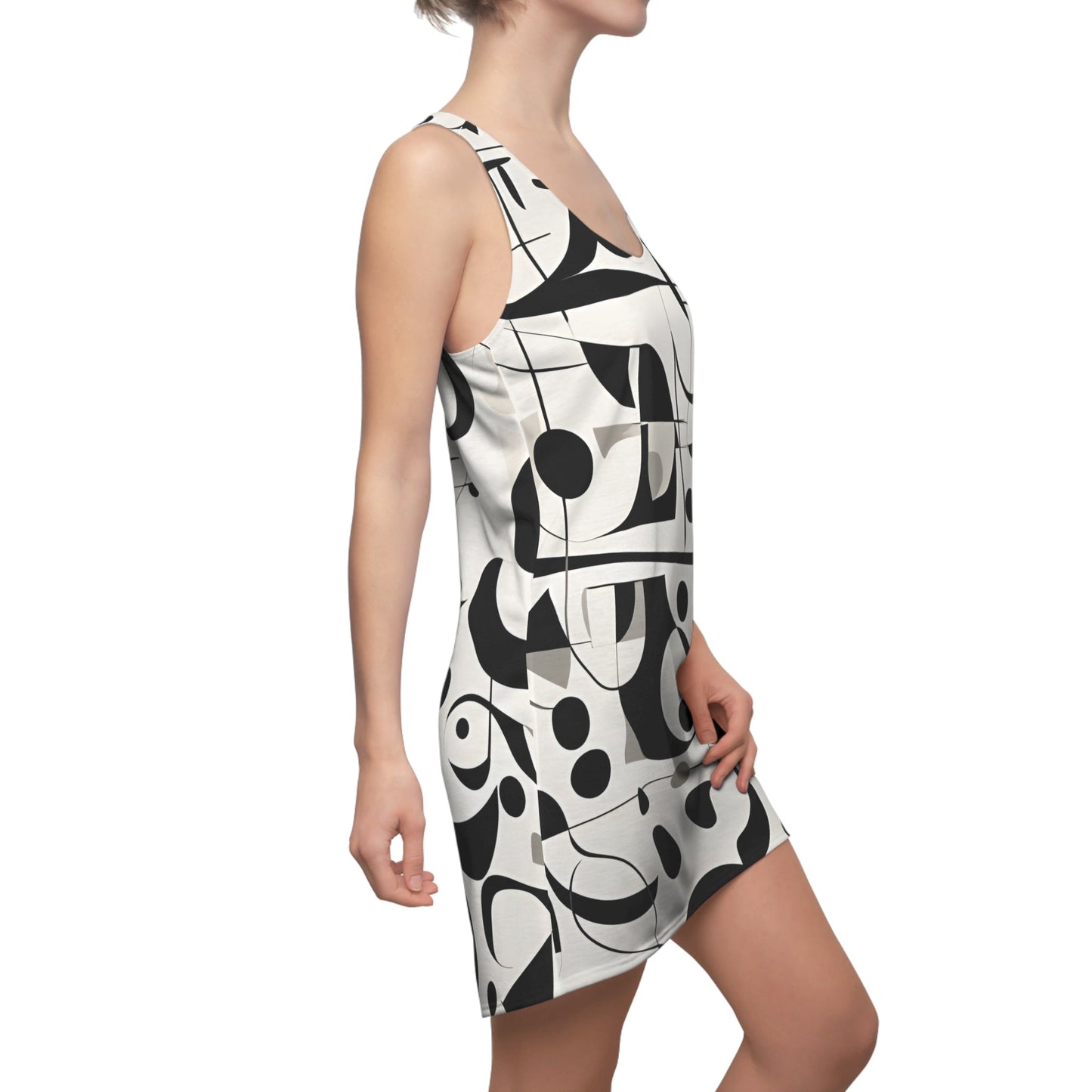 Abstract Black & White Racerback Dress — Modern Geometric AOP Printify bakabo.club
