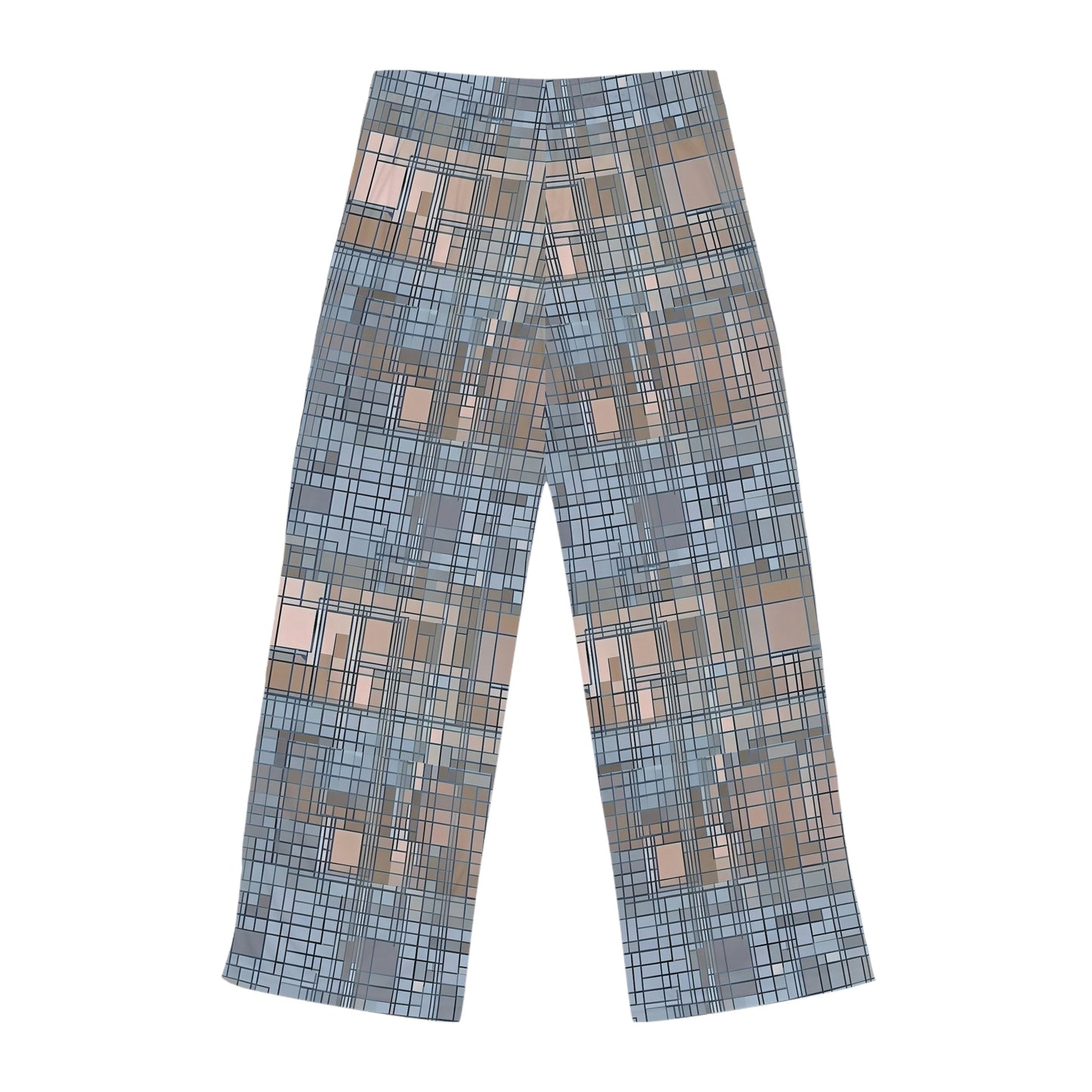 Women's Plaid Lounge Pajama Pants — Soft Blue Geometric Print Printify bakabo.club