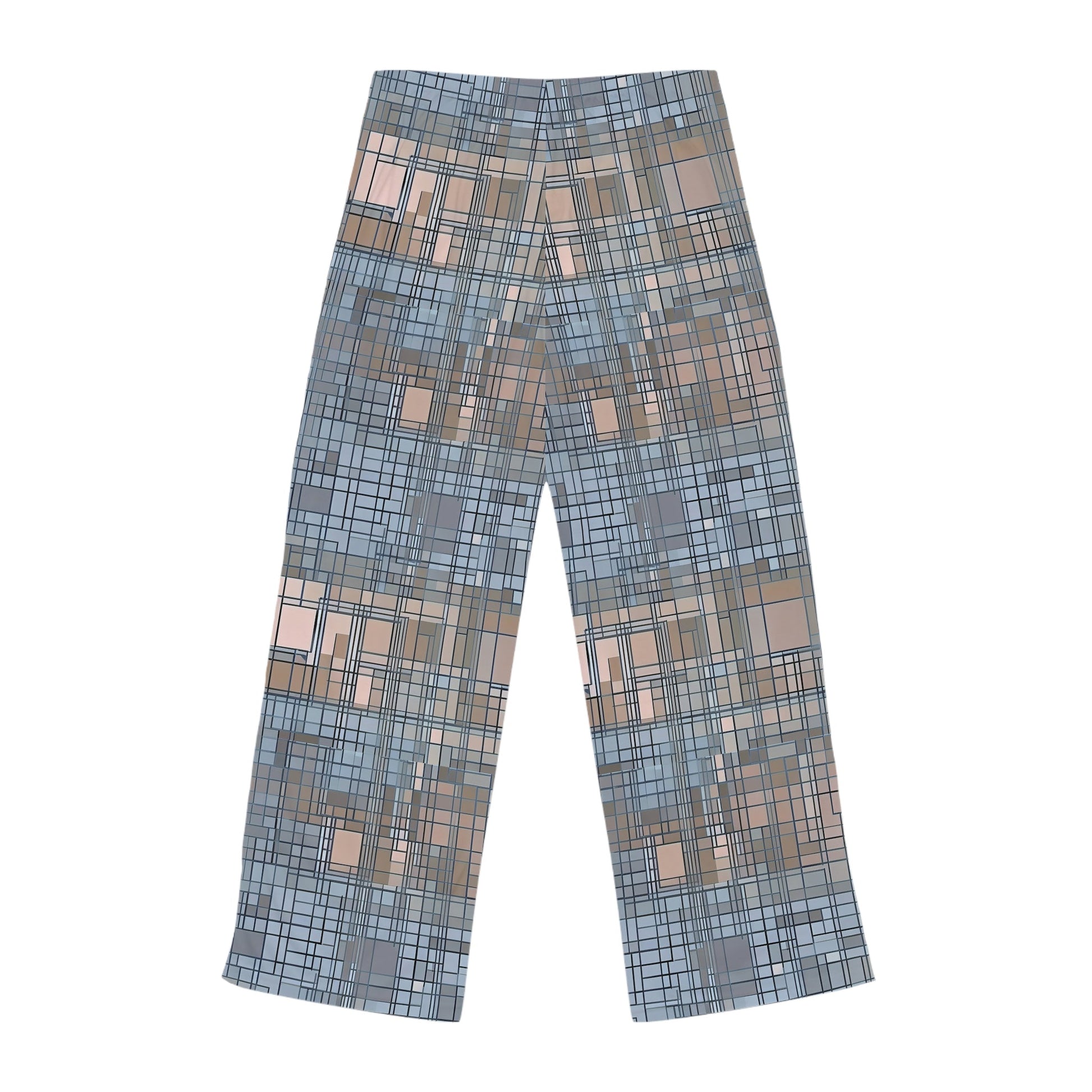 Women's Plaid Lounge Pajama Pants — Soft Blue Geometric Print Printify bakabo.club