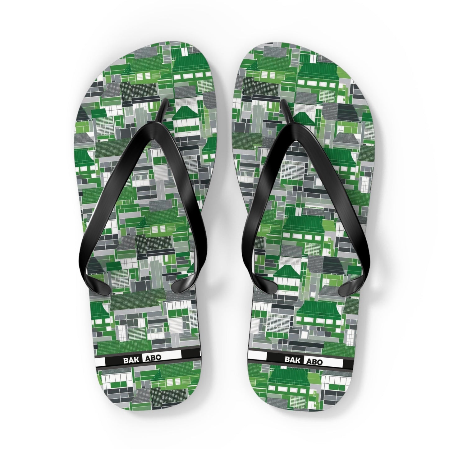 Green Geometric Flip Flops — Modern Pixelated Pattern Beach Sandals Printify bakabo.club