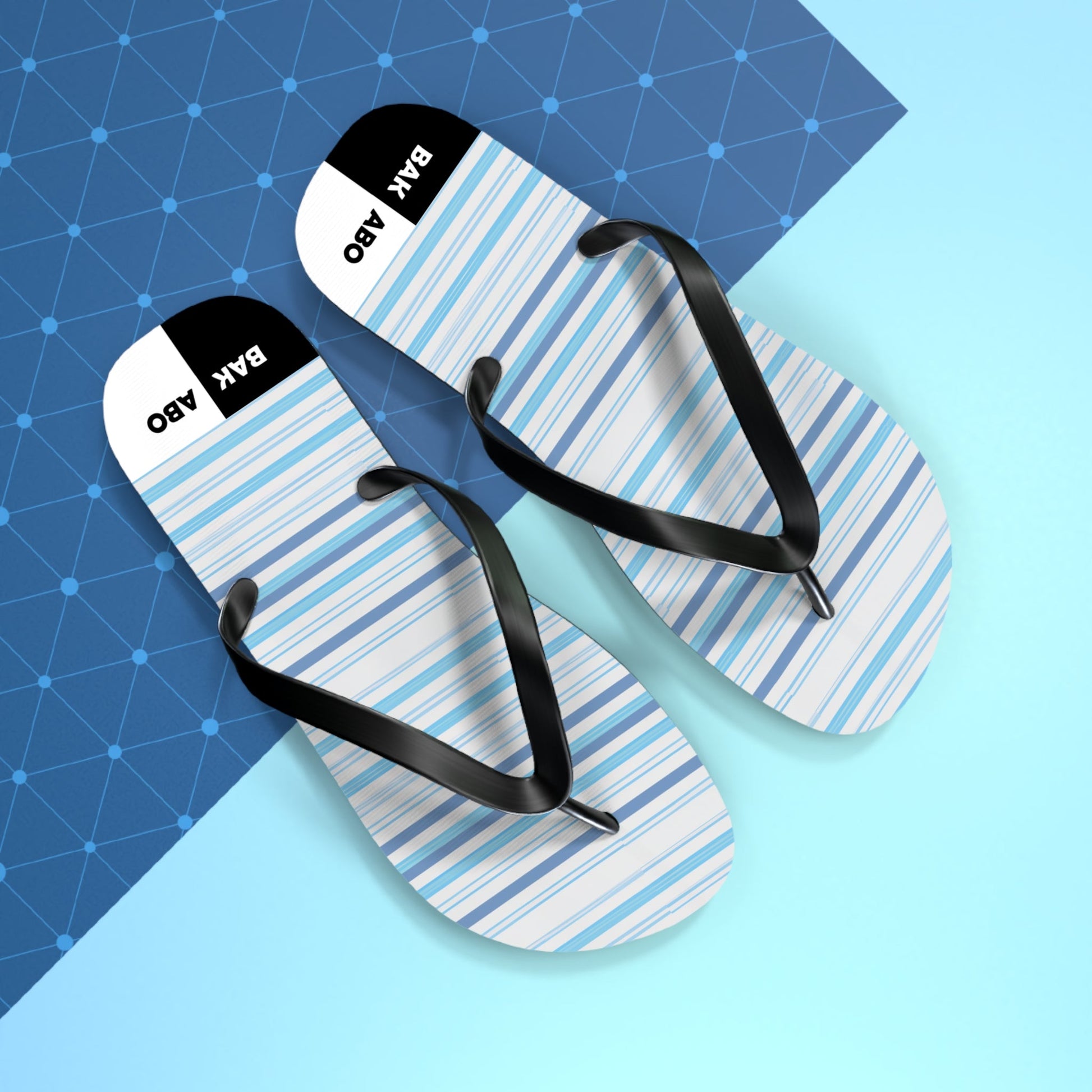 Striped Blue Flip Flops – Casual Beach Sandals with 'BAK ABO' Accent Printify bakabo.club