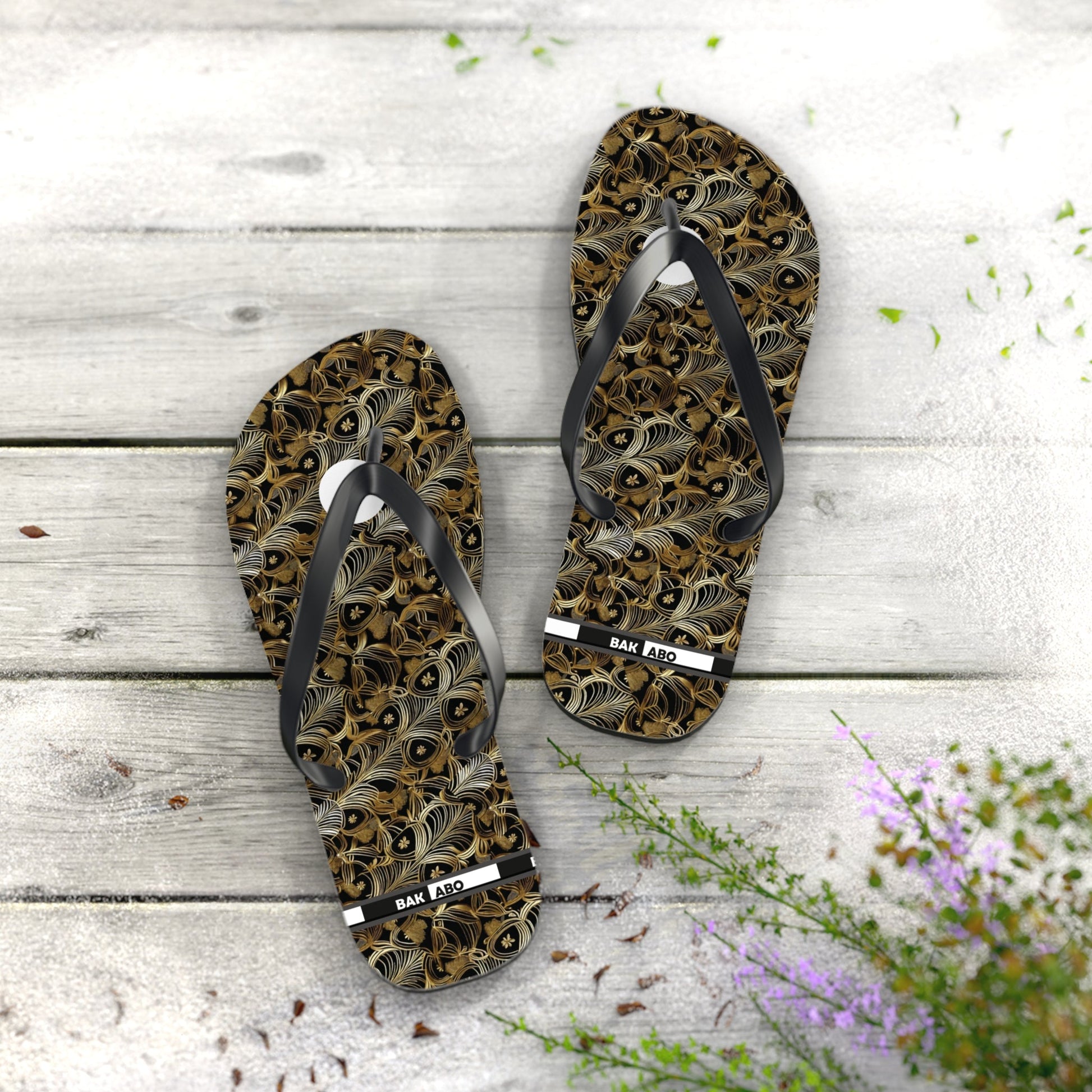 Peacock Feather Pattern Flip Flops — Tropical Beach Sandals with Elegant Feather Design Printify bakabo.club
