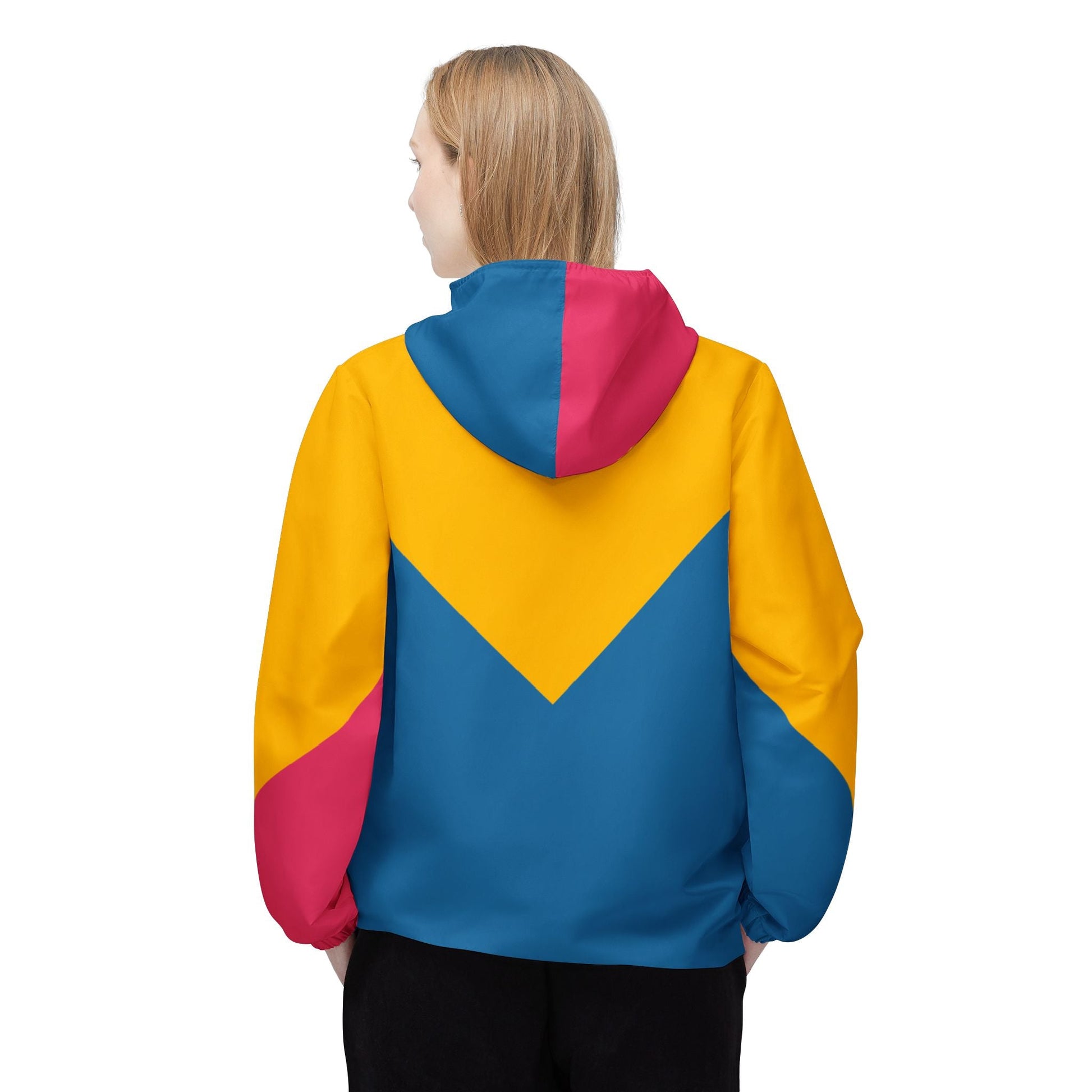 Colorblock Windbreaker Jacket — Bright Yellow, Pink & Blue Hooded Shell Printify bakabo.club