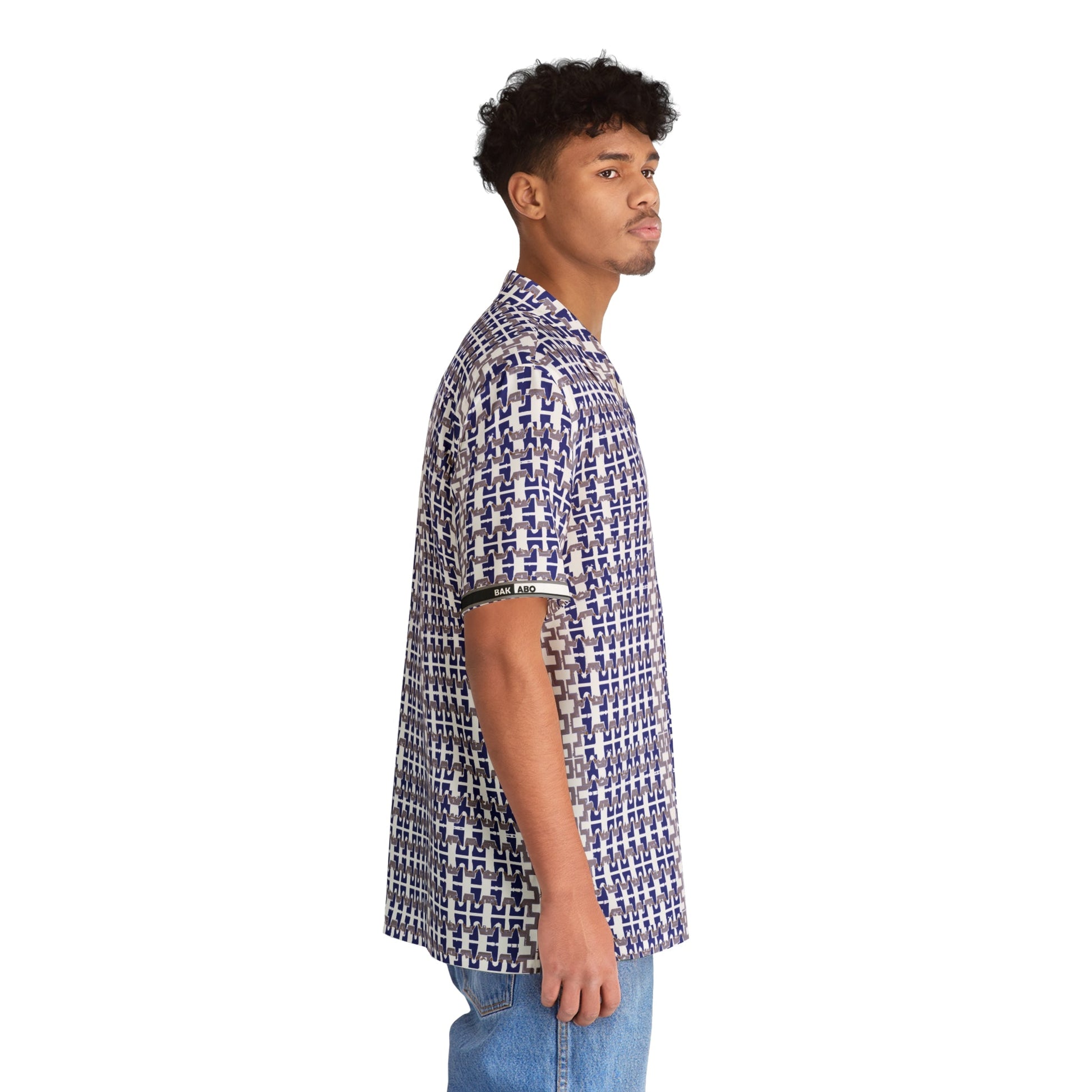 Blue Geometric Pattern Hawaiian Shirt — Men's Relaxed Aloha Shirt Printify bakabo.club