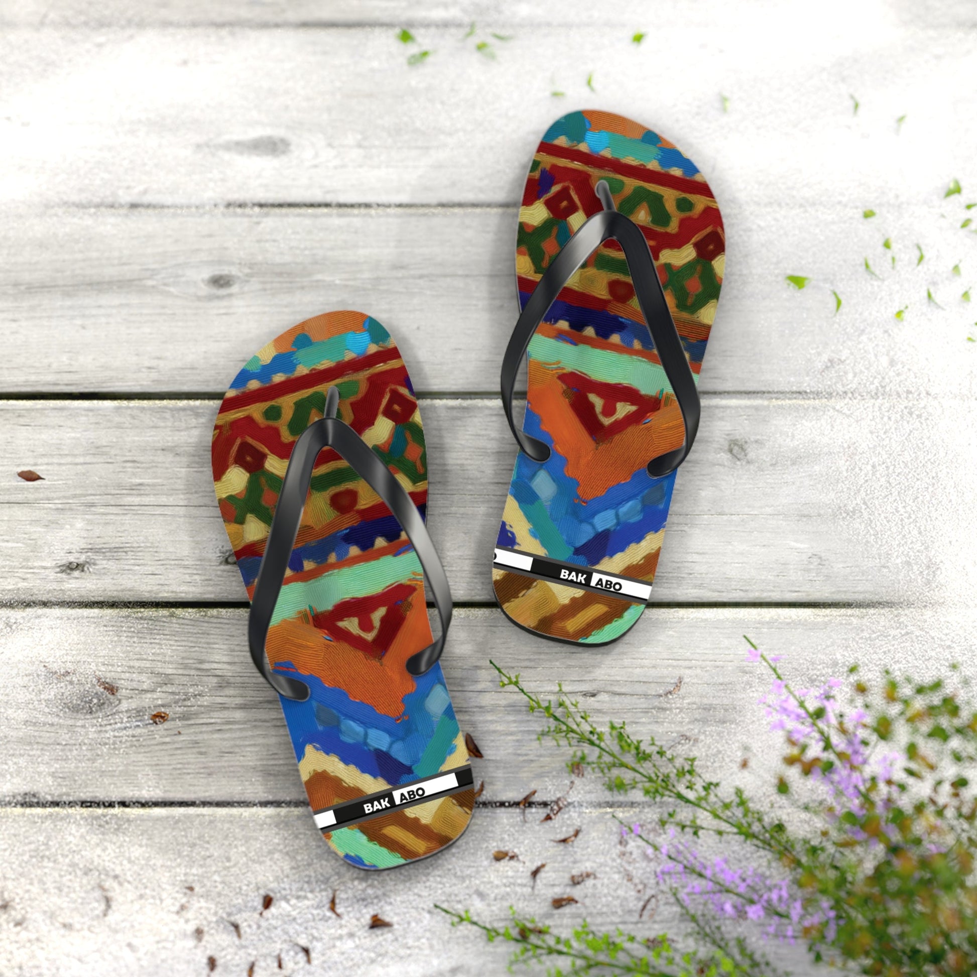 Colorful Tribal Pattern Flip Flops – Bold Aztec-Inspired Beach Sandals Printify bakabo.club