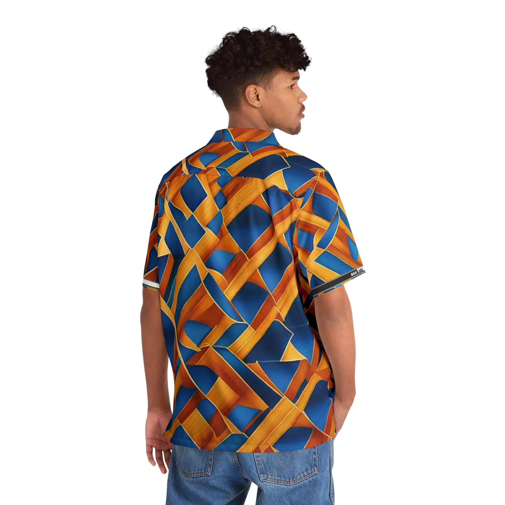 Men's Geometric Blue & Orange Hawaiian Shirt — Tropical Abstract AOP Printify bakabo.club