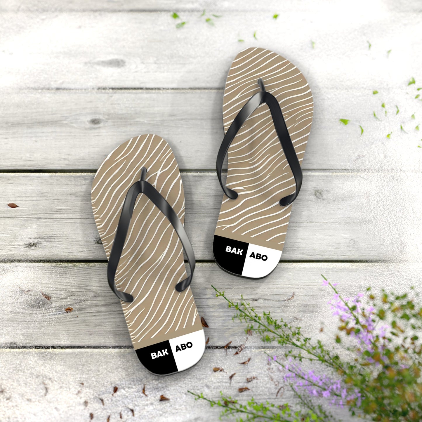 Wavy Sand Stripe Flip Flops — Beach Casual Sandal with Subtle Logo Printify bakabo.club