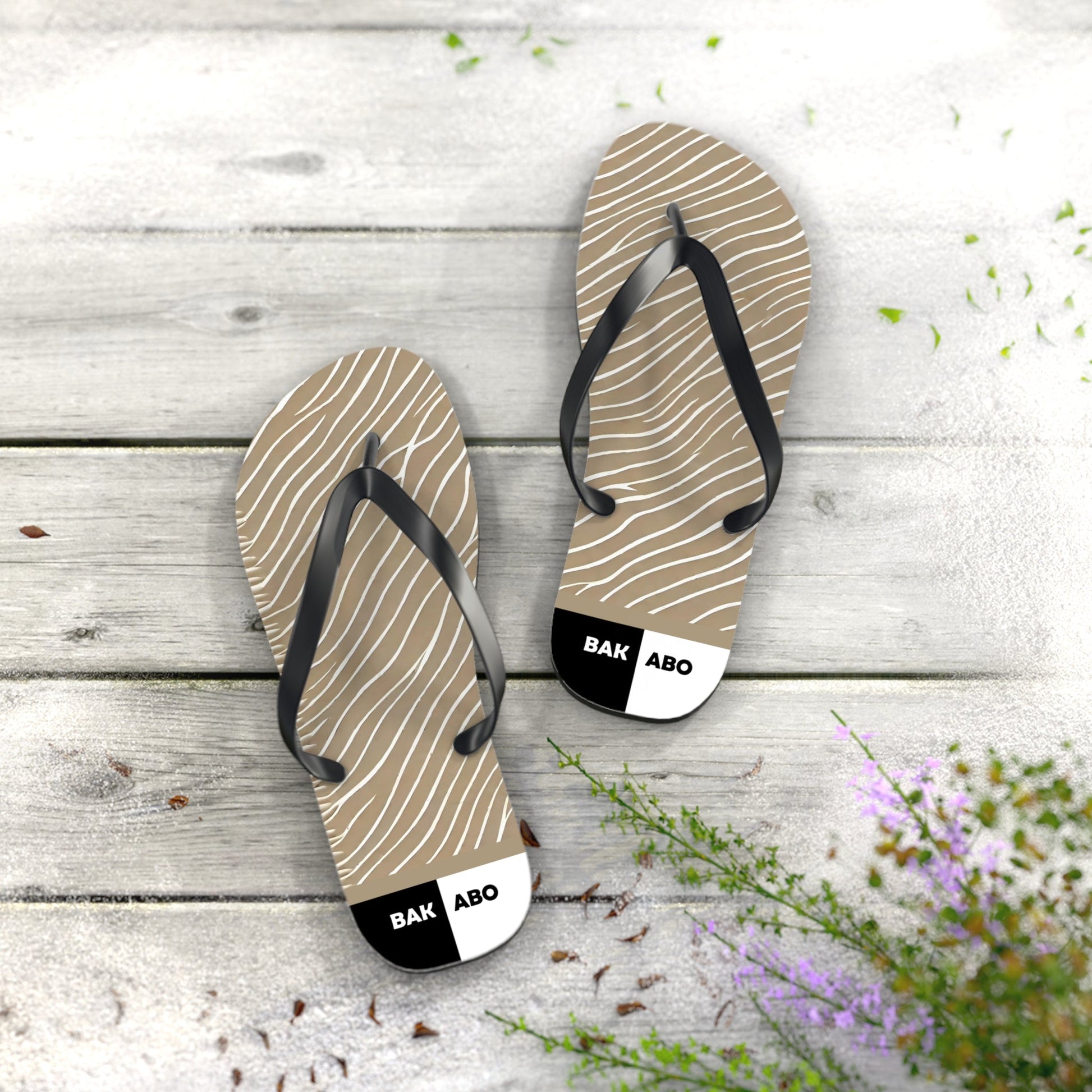 Wavy Sand Stripe Flip Flops — Beach Casual Sandal with Subtle Logo Printify bakabo.club