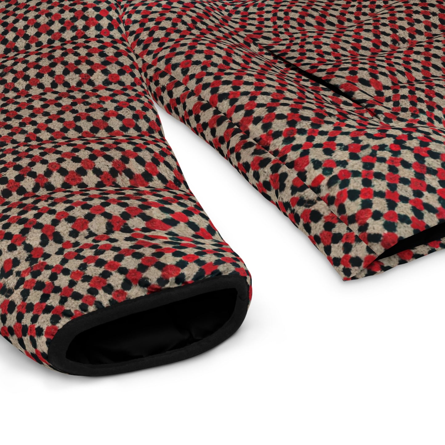 Men's Geometric Pattern Puffer Jacket — Red All-Over Print Printify bakabo.club