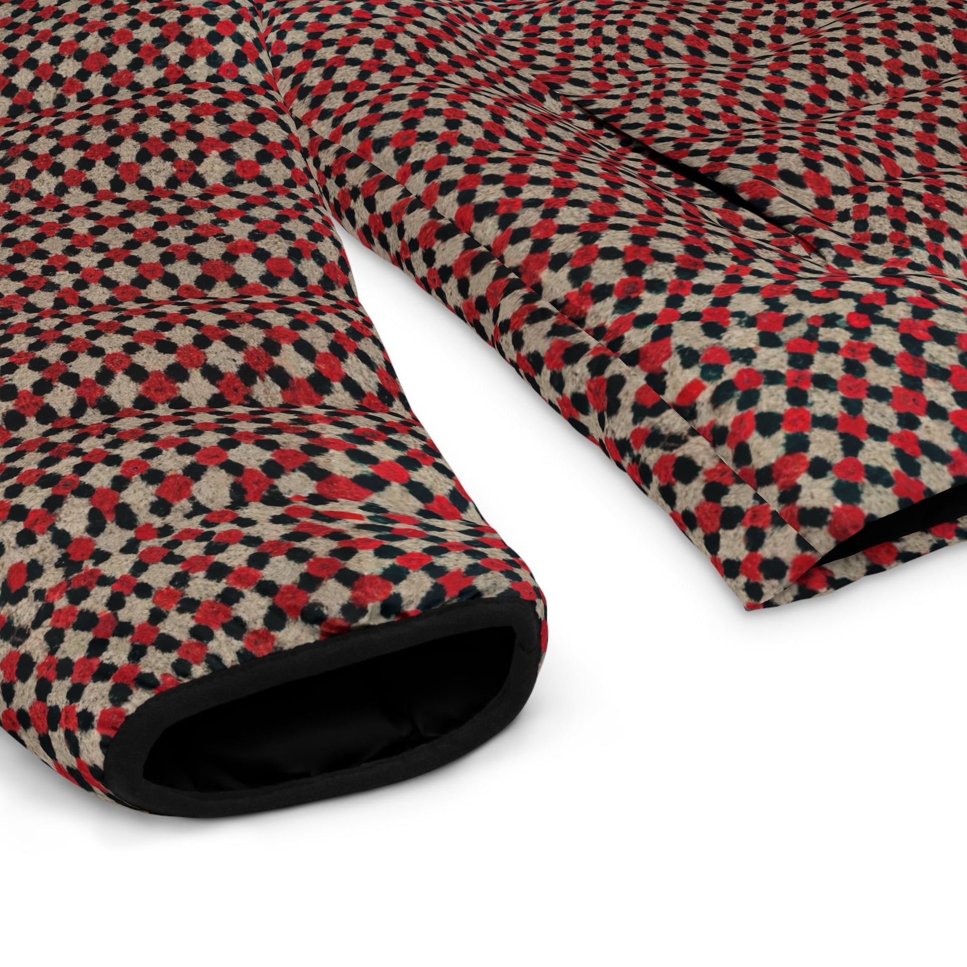 Men's Geometric Pattern Puffer Jacket — Red All-Over Print Printify bakabo.club