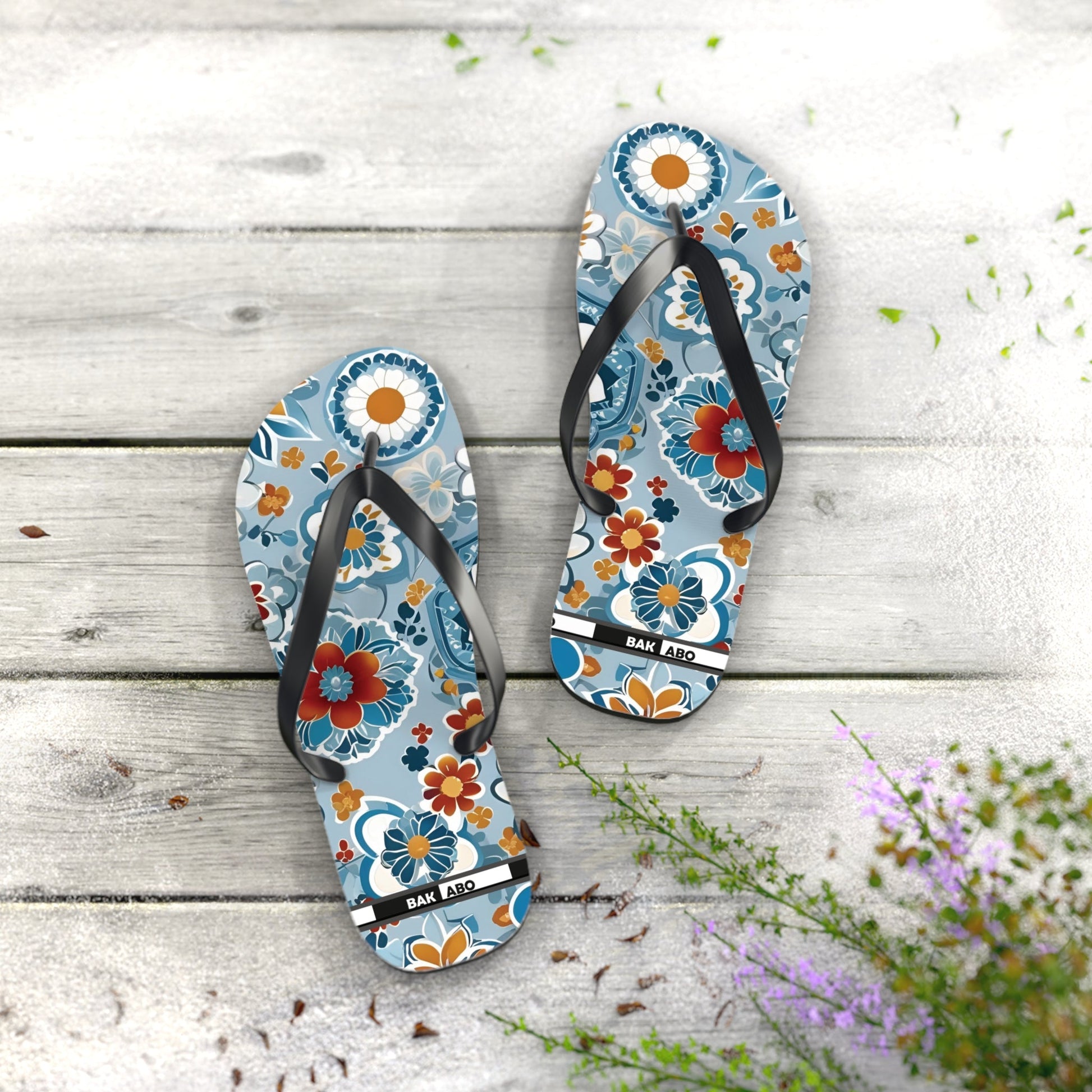 Floral Blue Retro Flip Flops — Women’s Summer Beach Sandals Printify bakabo.club