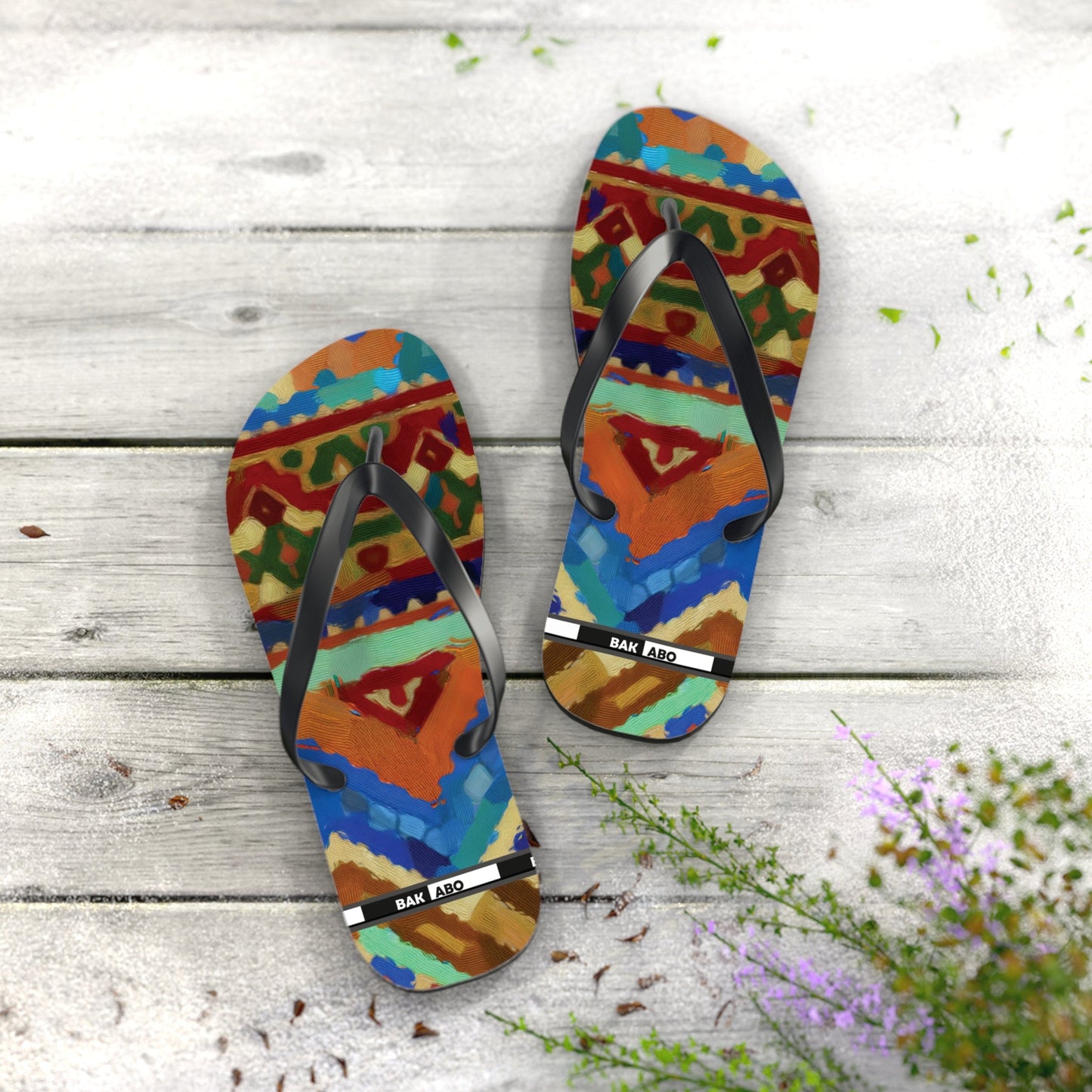 Colorful Tribal Pattern Flip Flops – Bold Aztec-Inspired Beach Sandals Printify bakabo.club