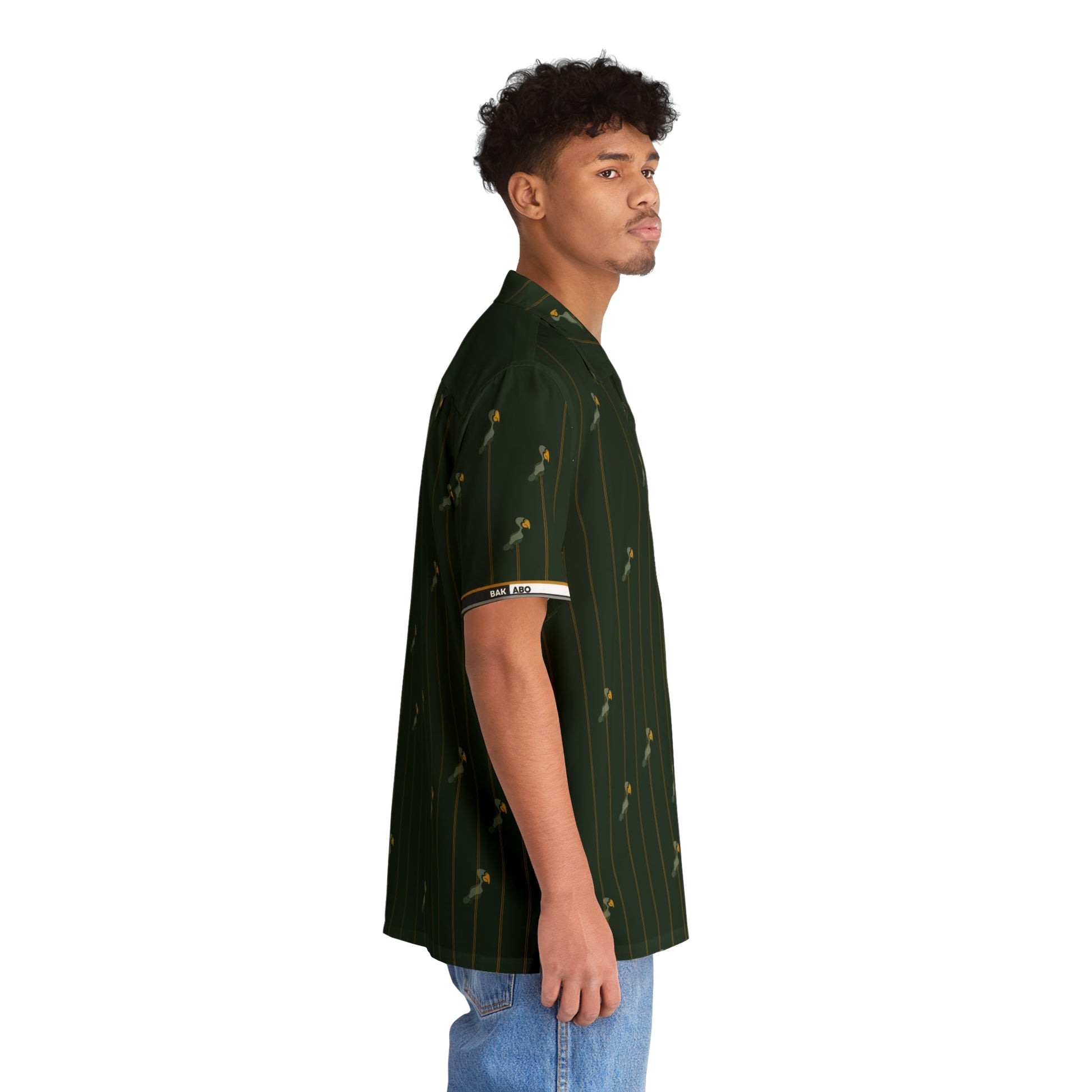 Men's Hawaiian Shirt — Dark Plum Stripe with Small Palm Pattern Printify bakabo.club
