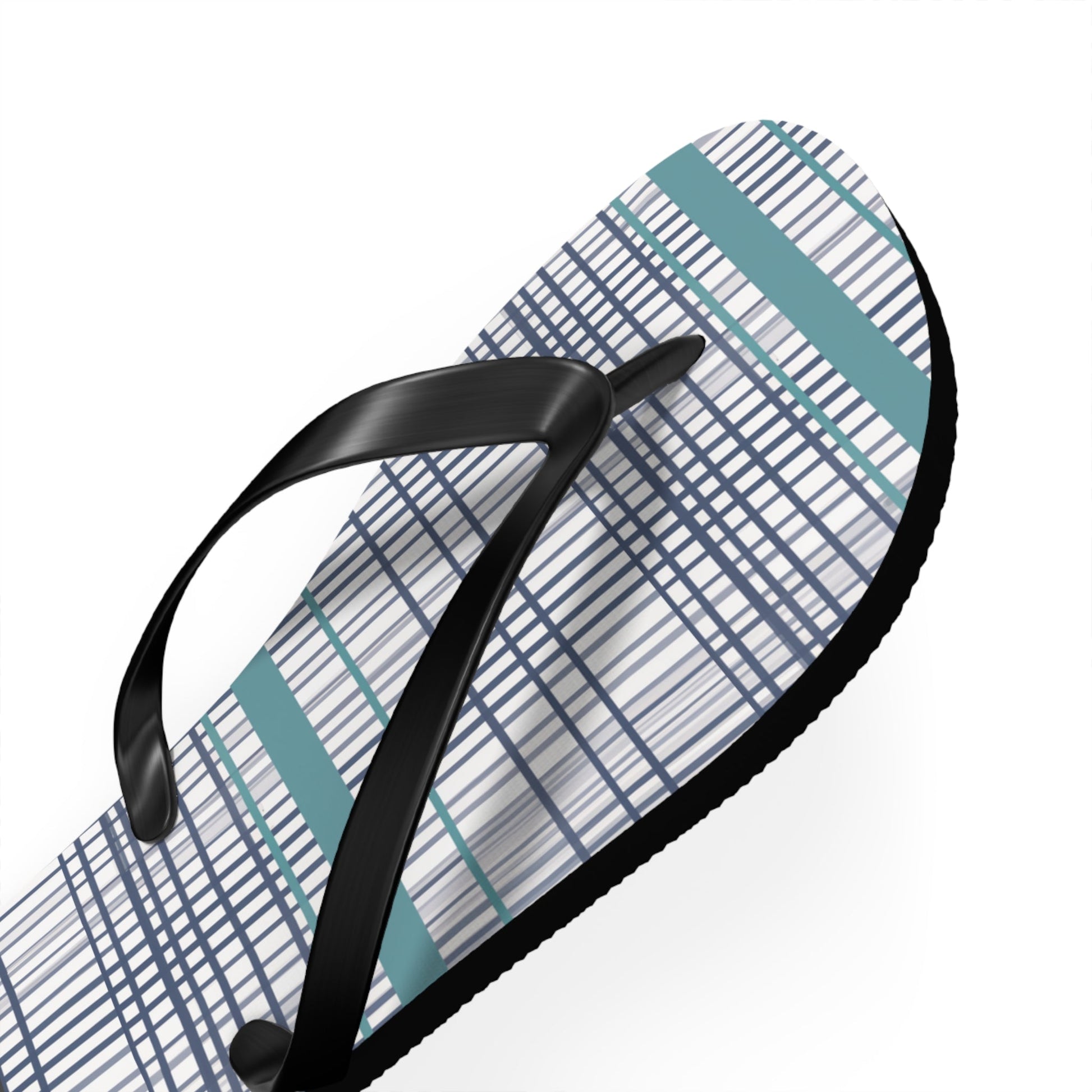 Plaid Teal Stripe Flip Flops — Casual Beach & Everyday Sandals Printify bakabo.club