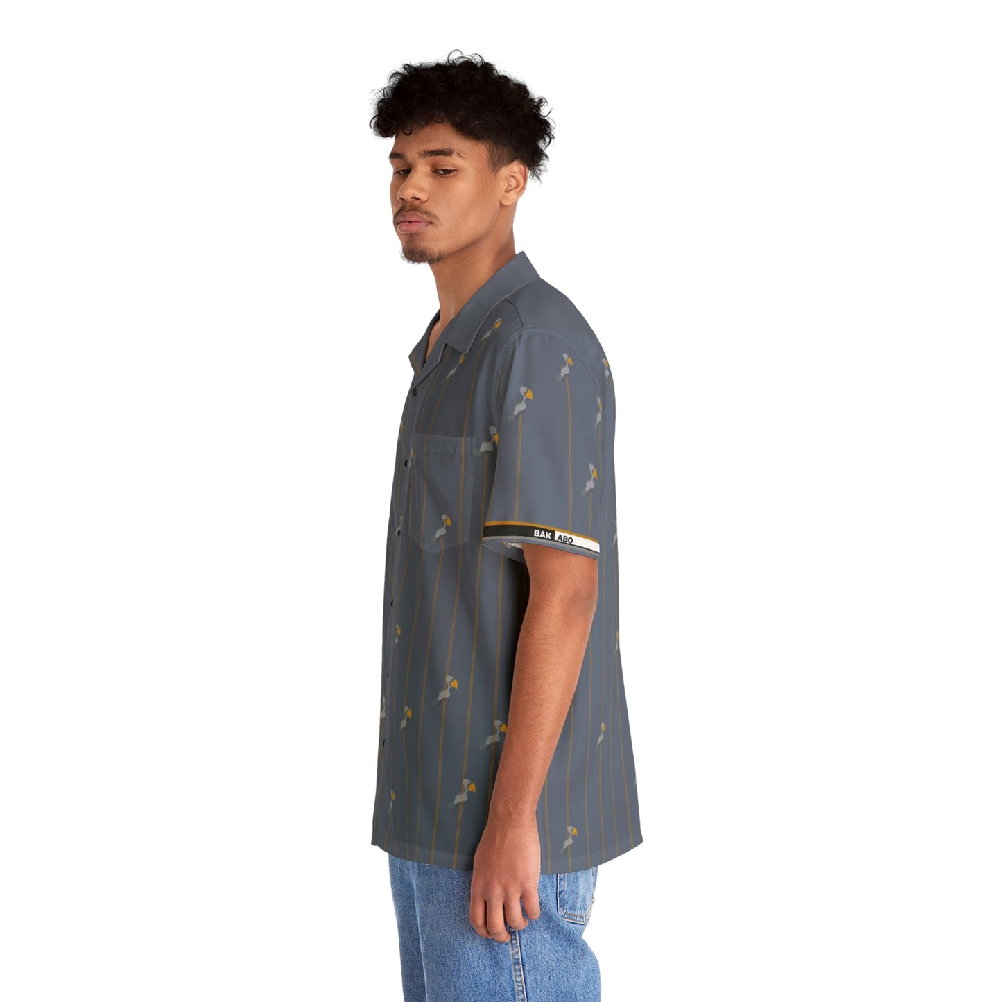 Men's Blue Palm Stripe Hawaiian Shirt — Casual Resort Button-Up Printify bakabo.club