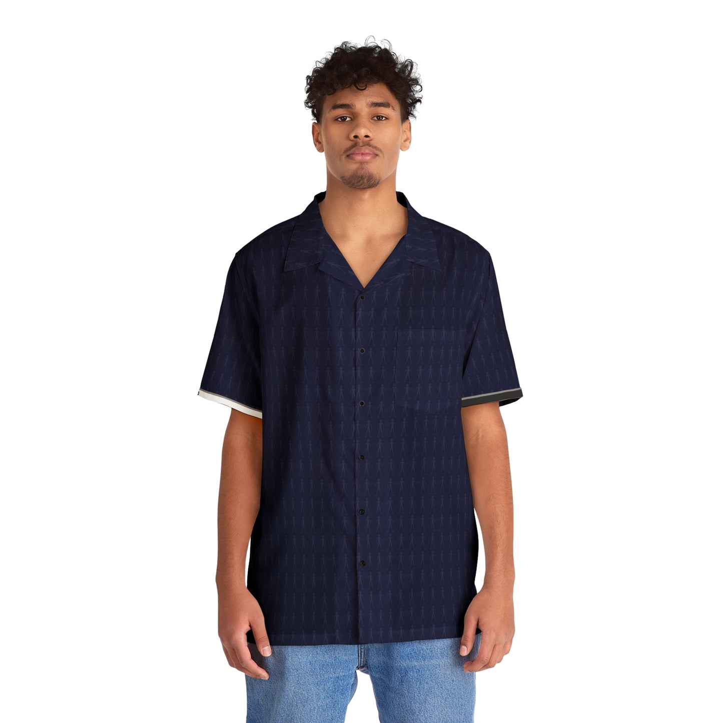 Men's Navy Geometric Hawaiian Shirt — Casual Resort Aloha Button-Up Printify bakabo.club