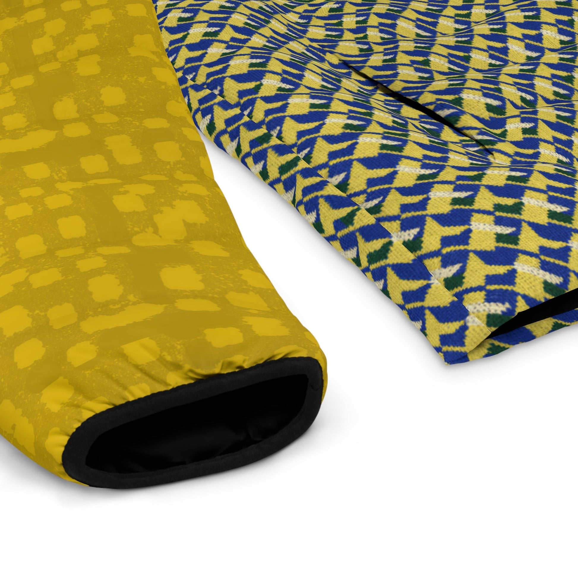 Men's Puffer Jacket — Yellow Geometric All-Over Print, Casual Lightweight Cold-Weather Coat