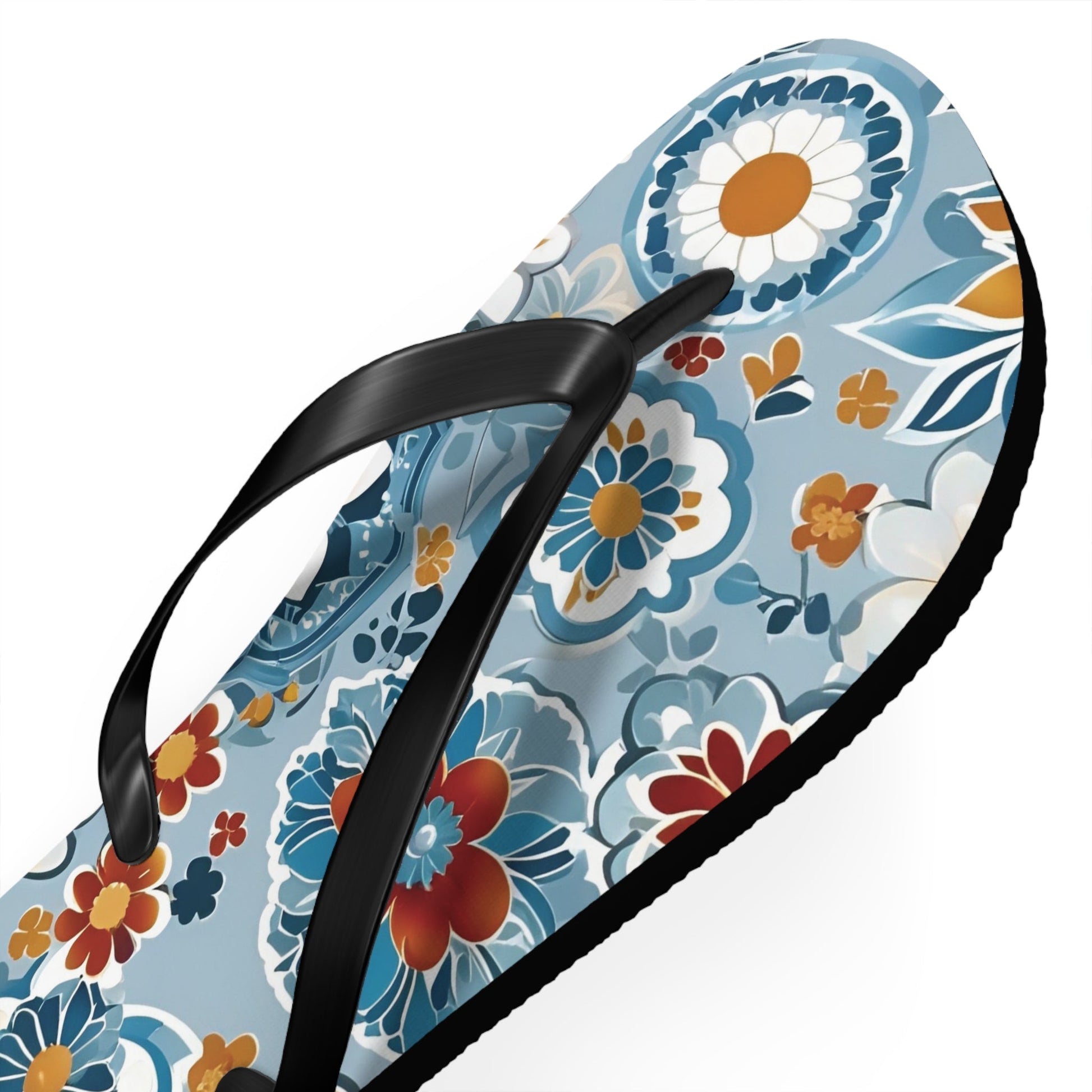 Floral Blue Retro Flip Flops — Women’s Summer Beach Sandals Printify bakabo.club
